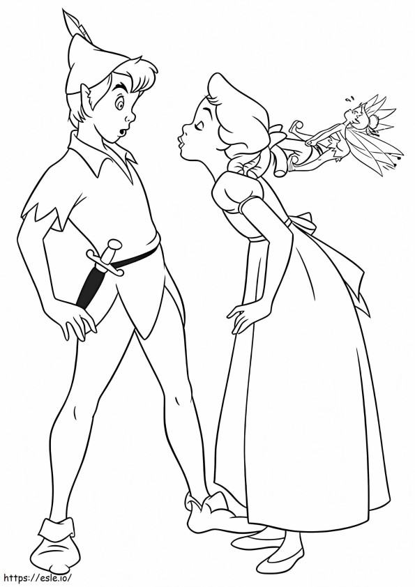 Fun Peter Wendy And Tinkerbell coloring page