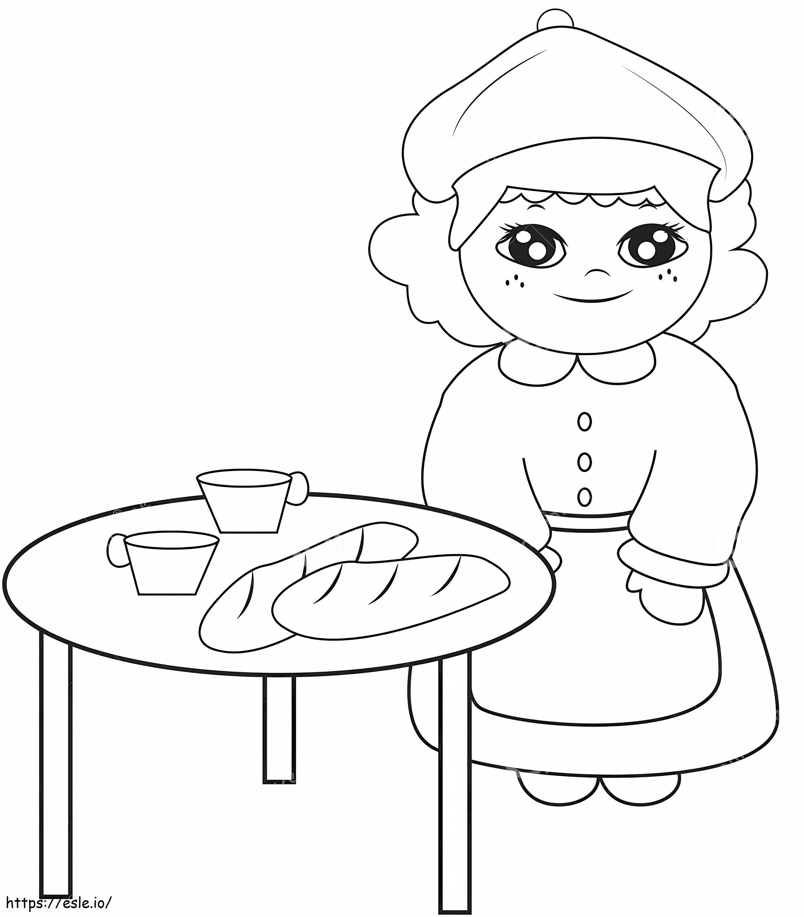 テーブルの上のパンとお茶 ぬりえ - 塗り絵