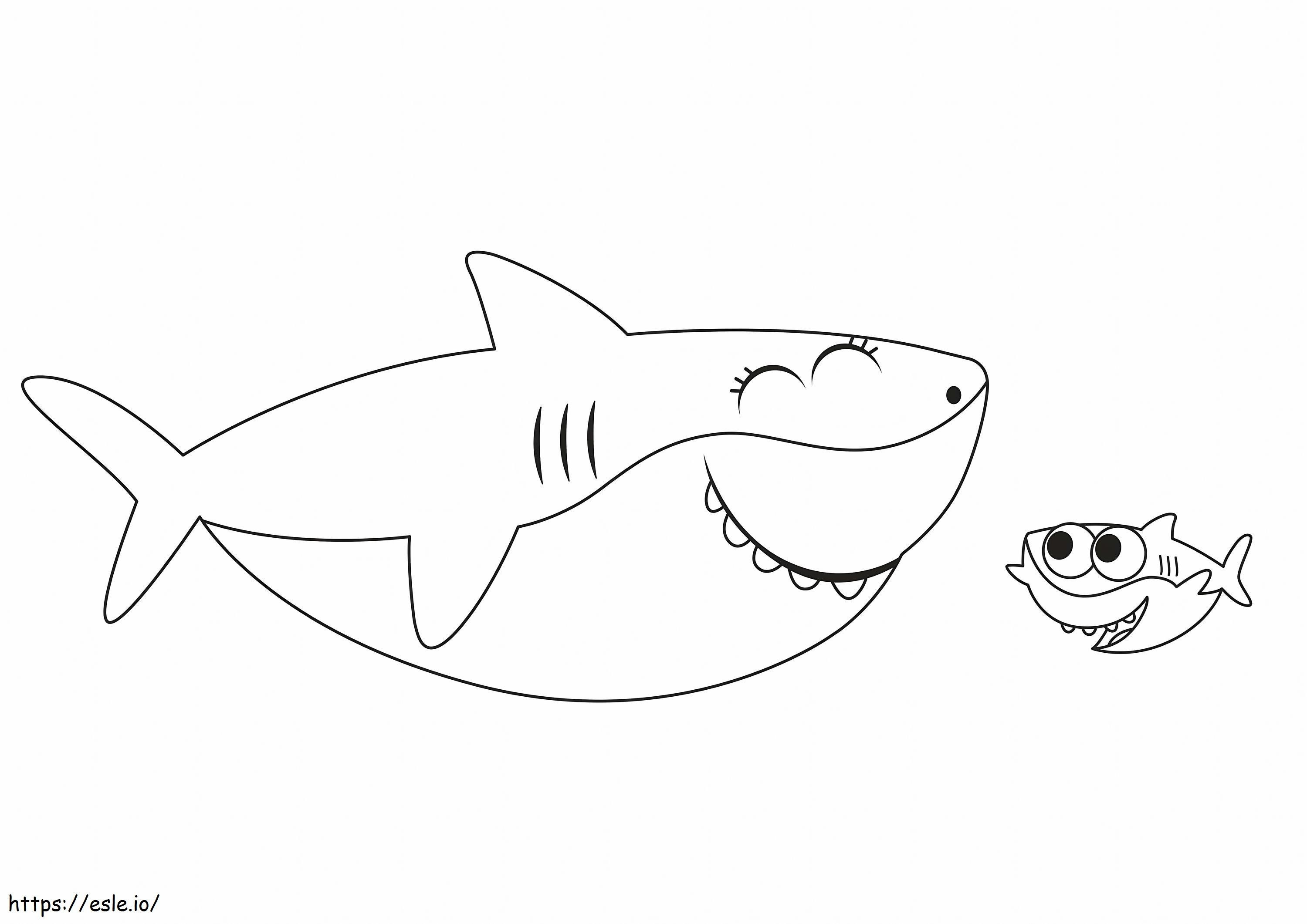 Bebê tubarão e peixe fofo para colorir