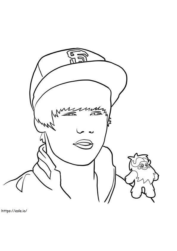 Gezicht op Justin Bieber met Mascota kleurplaat
