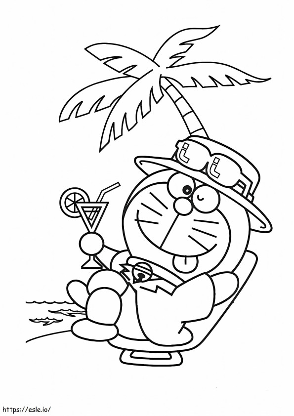 Coloriage 1531275874 Doraemon à la plage A4 à imprimer dessin