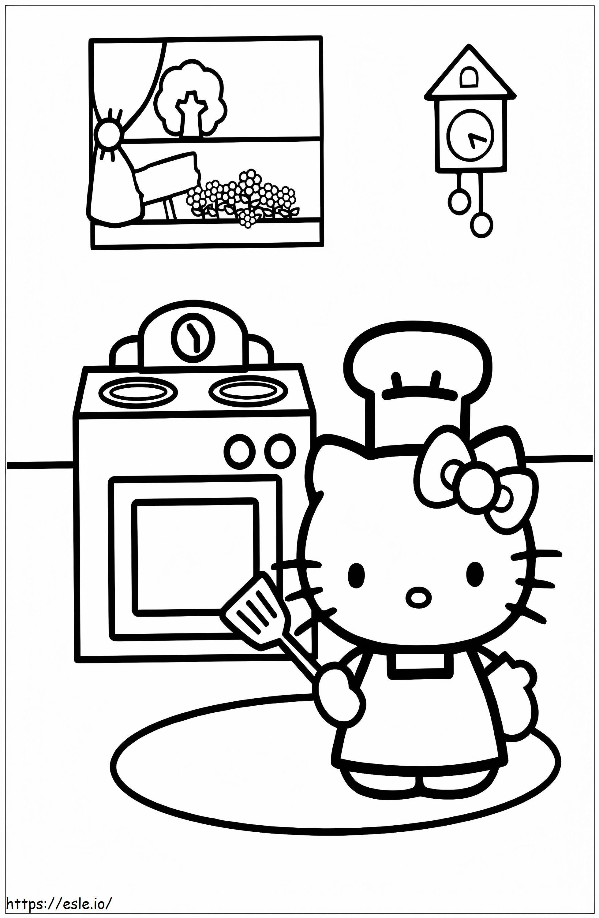 Hello Kitty Cooking In The Kitchen coloring page