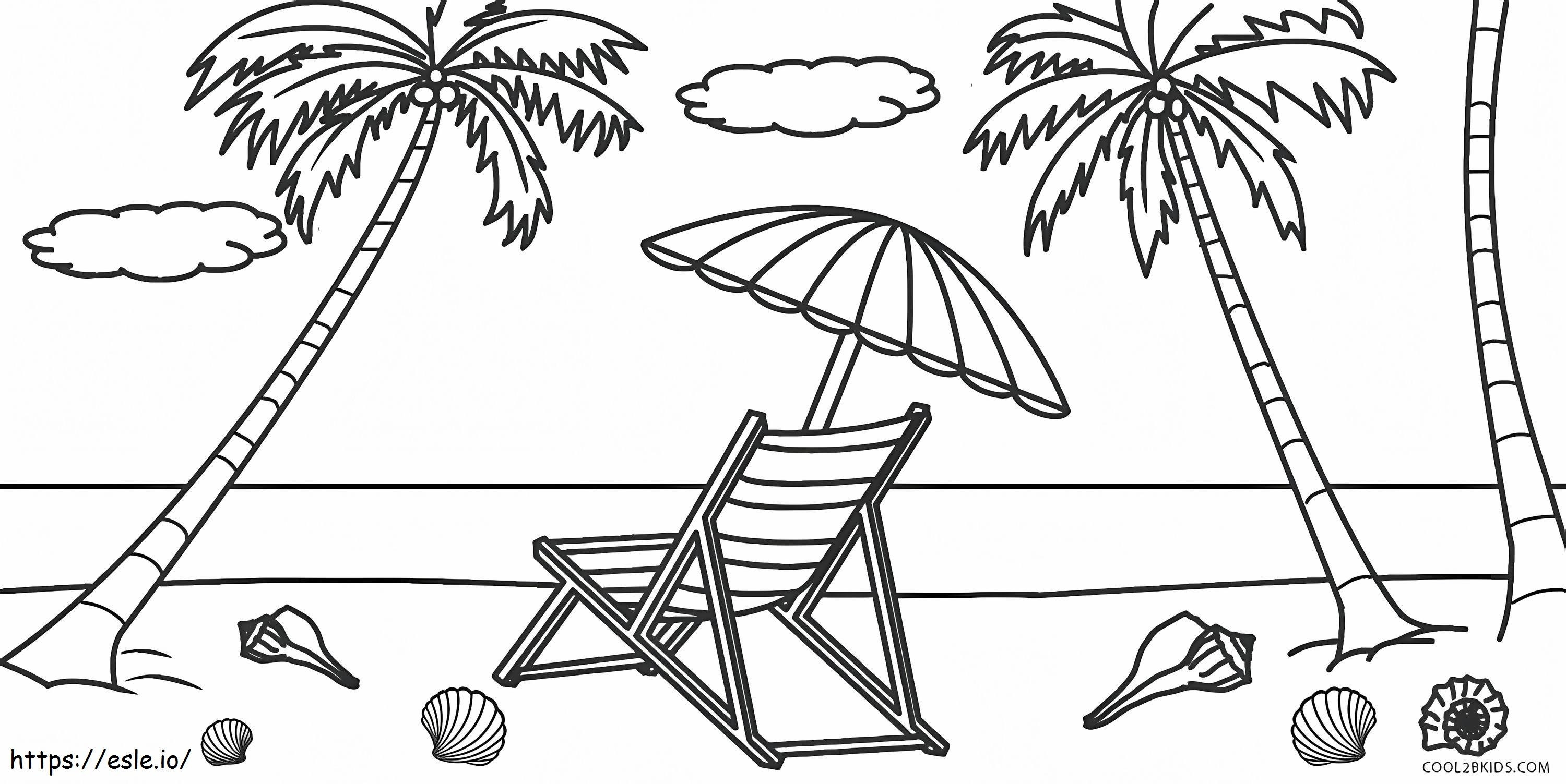 Coloriage Chaise et parasol sur la plage à imprimer dessin