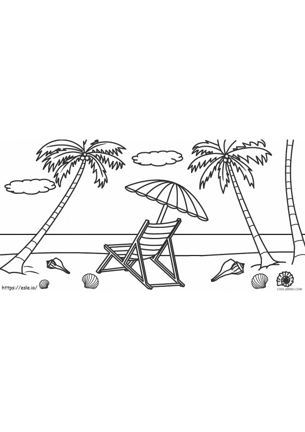 Tuoli ja sateenvarjo rannalla värityskuva