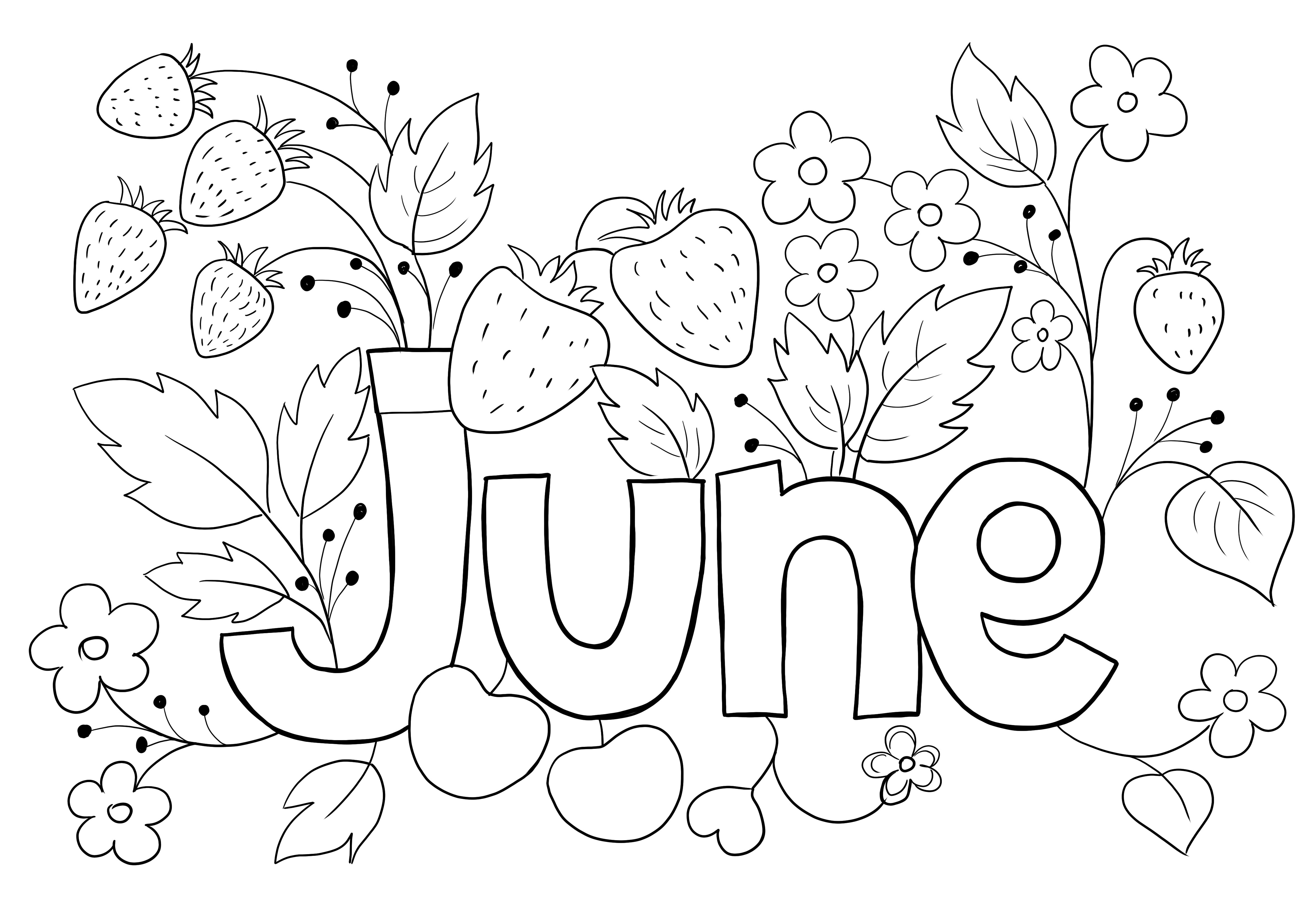 Luna iunie a sezonului de vară imagine de colorat pentru imprimare gratuită