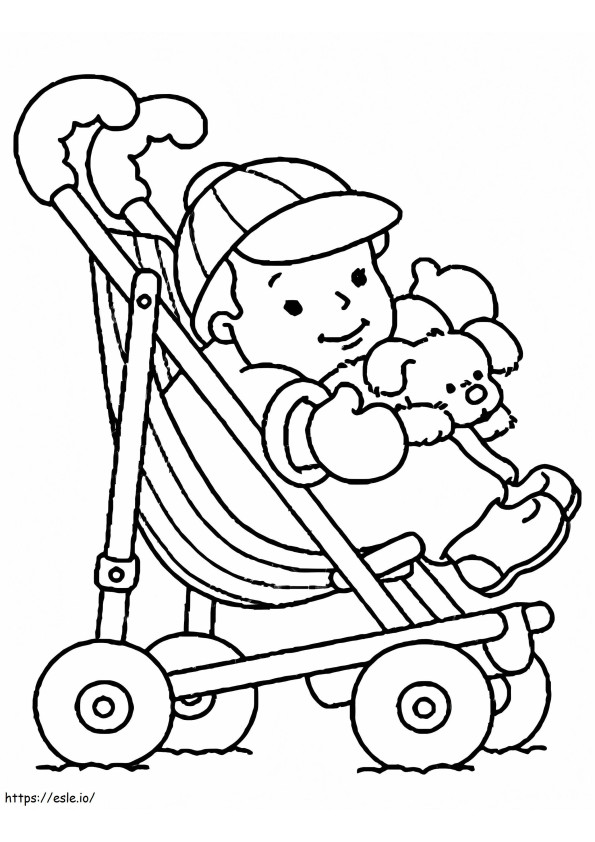 Bayi Laki-Laki Di Kereta Dorong Gambar Mewarnai