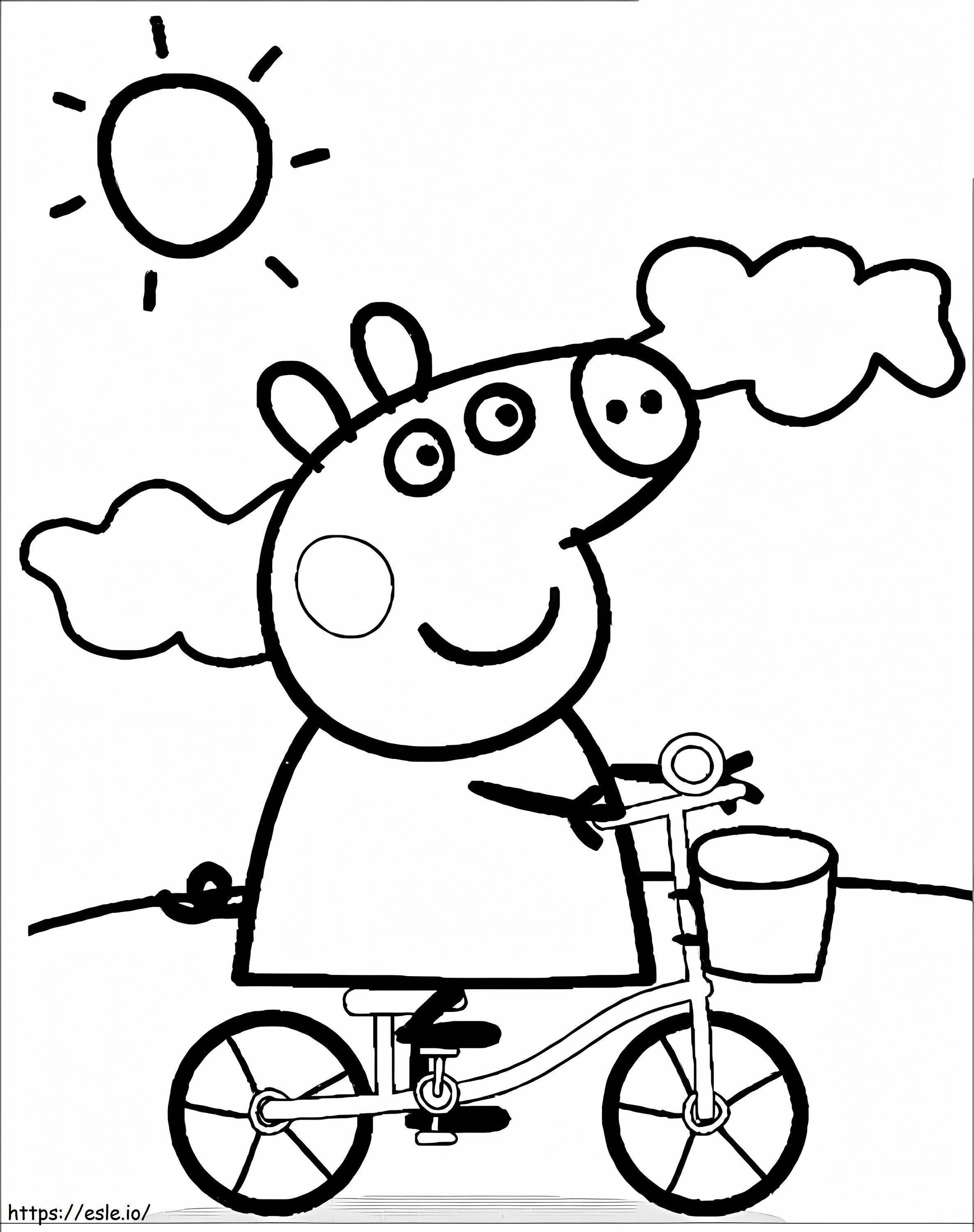 Peppa Pig montando en bicicleta para colorear