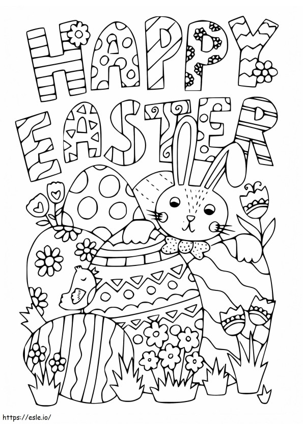 Coloriage Carte de Joyeuses Pâques gratuite à imprimer dessin
