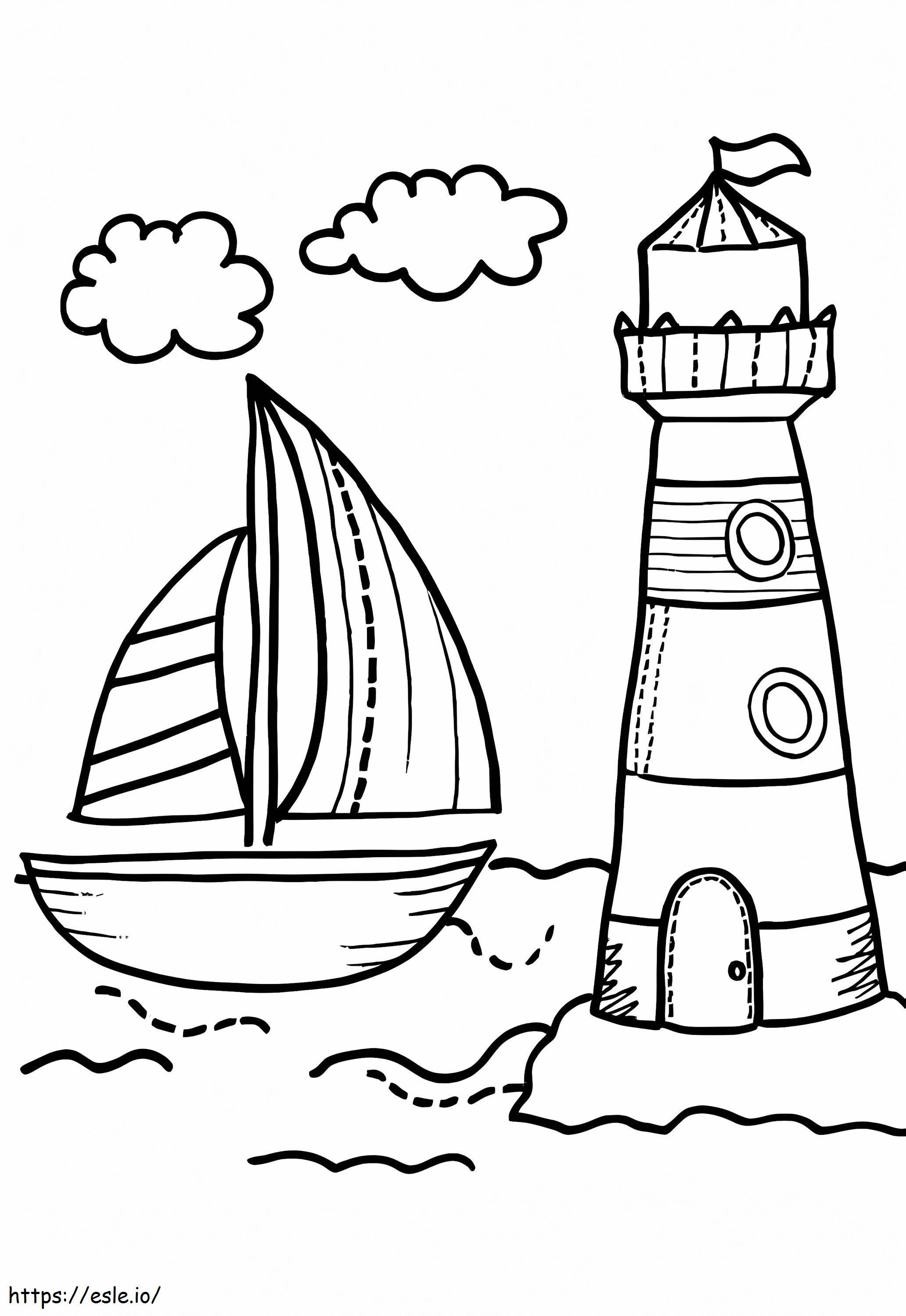 Farol e barco para colorir