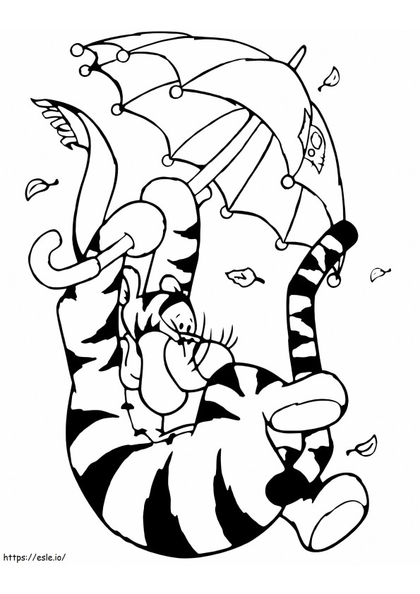 Guarda-chuva segurando tigre para colorir