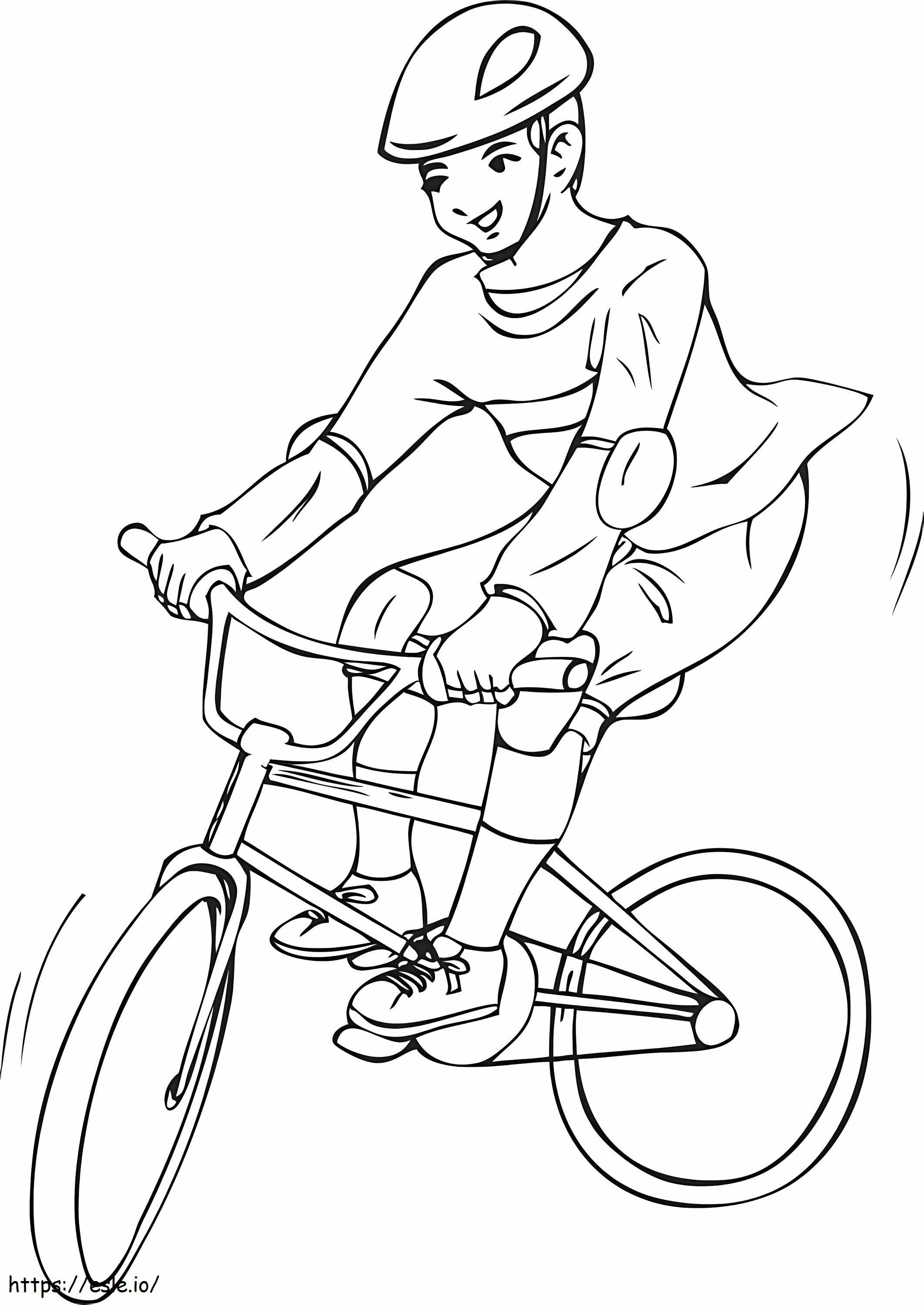 Polkupyörällä ajava poika värityskuva