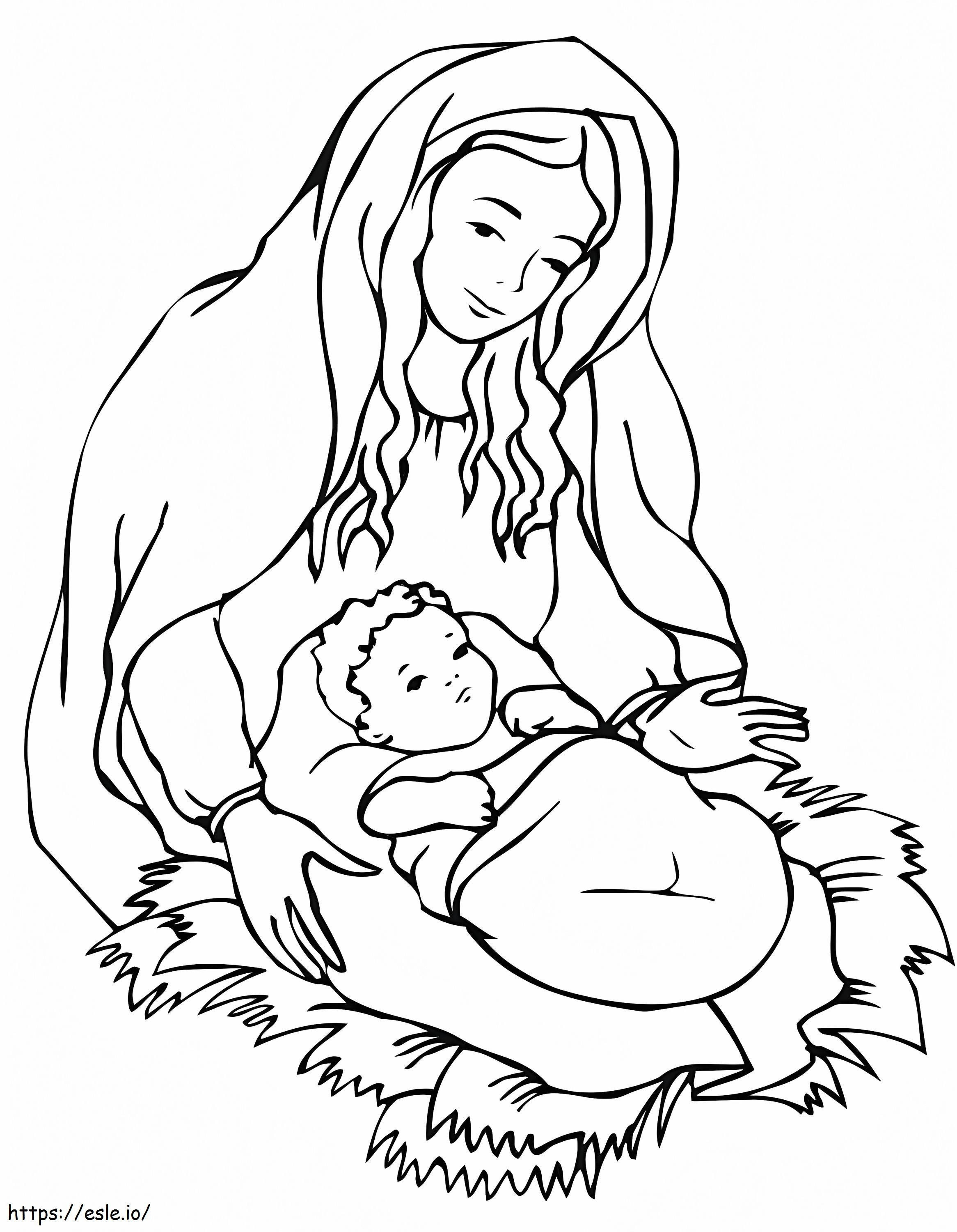Mary Looking Over Jesus coloring page