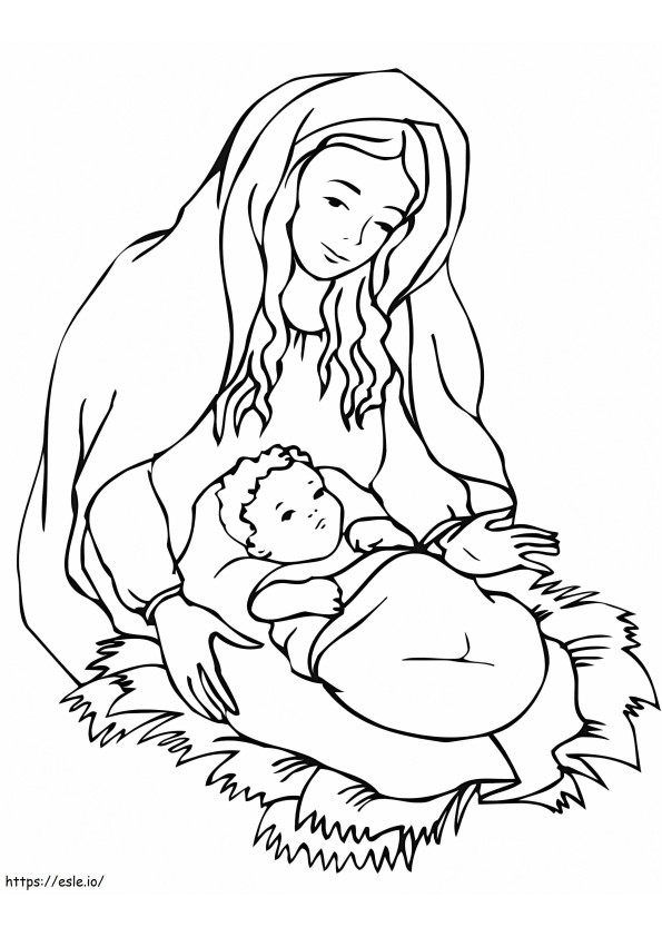 Mary Looking Over Jesus coloring page