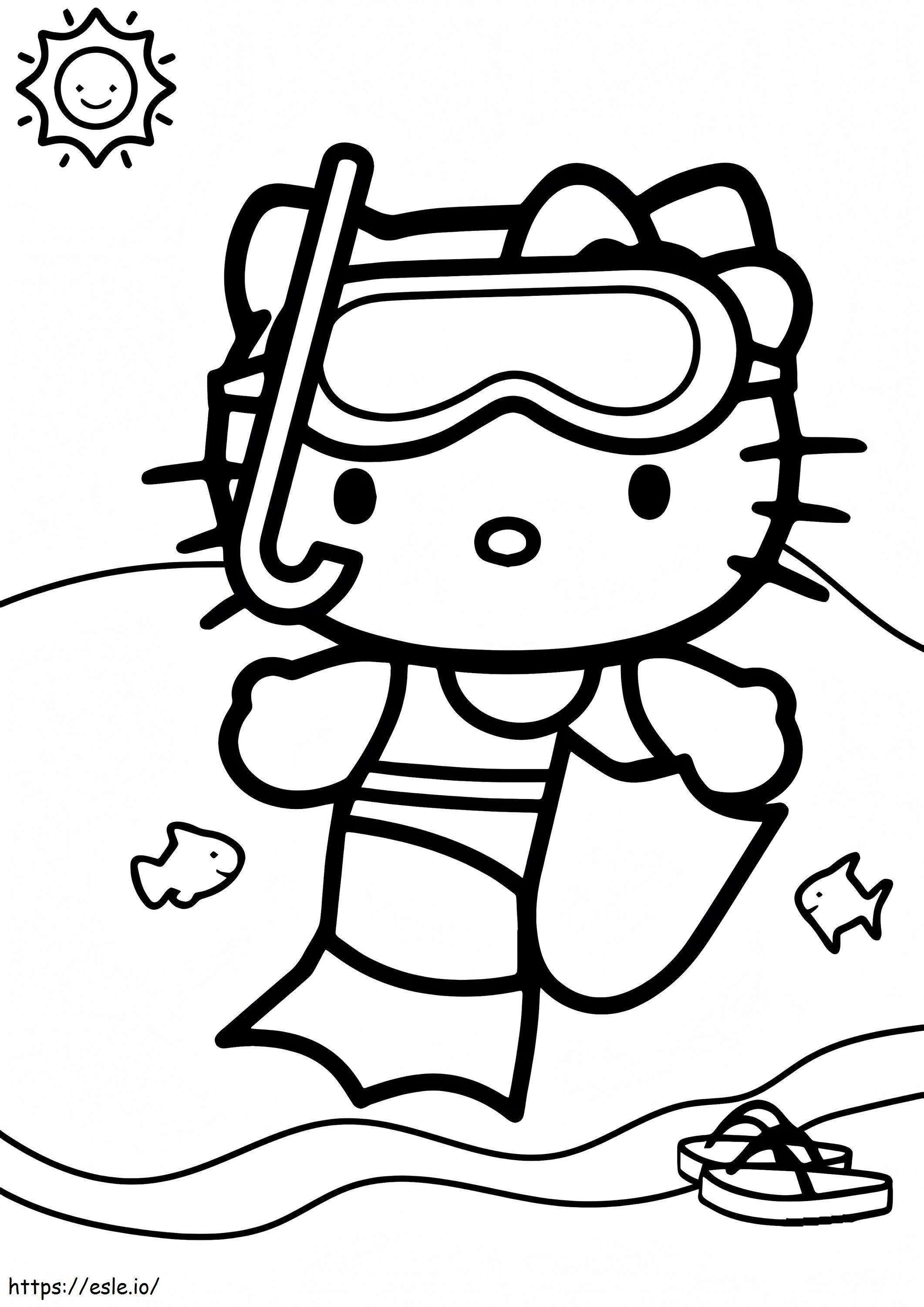 Coloriage Hello Kitty va nager à imprimer dessin