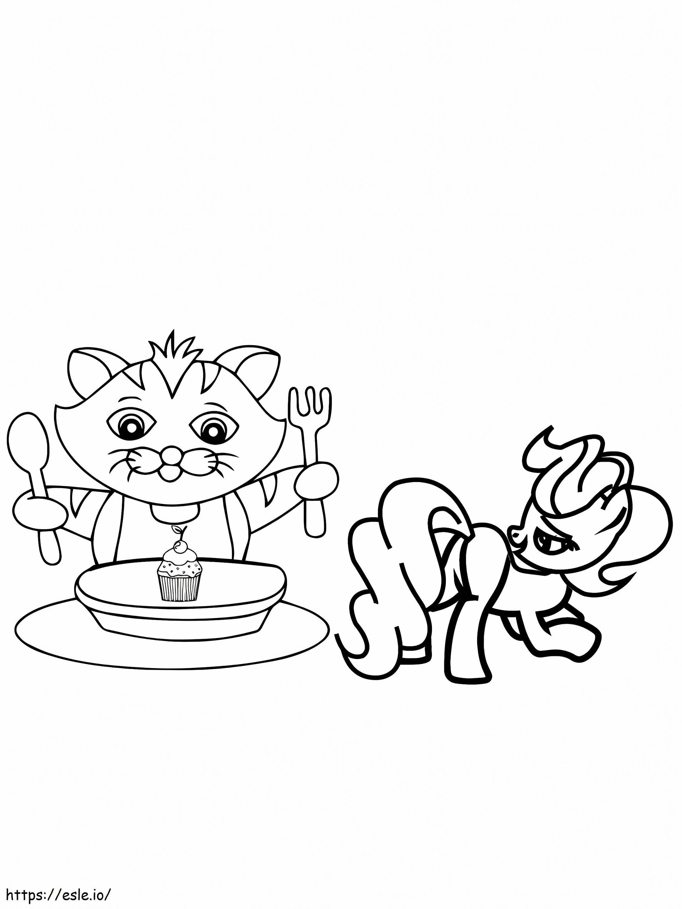 Coloriage Joyeux chat et Mme gâteau de mon petit poney à imprimer dessin