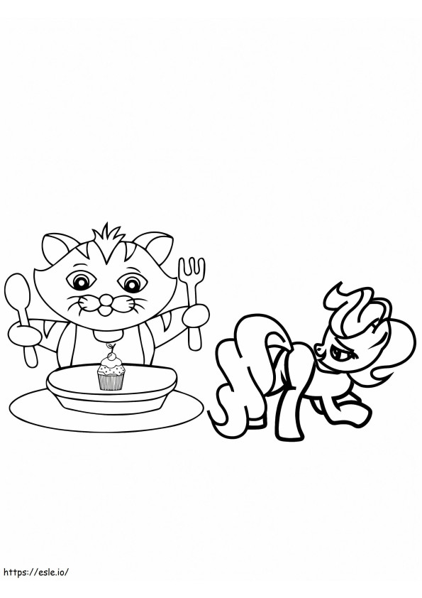 Gelukkige kat en mevrouw taart van My Little Pony kleurplaat