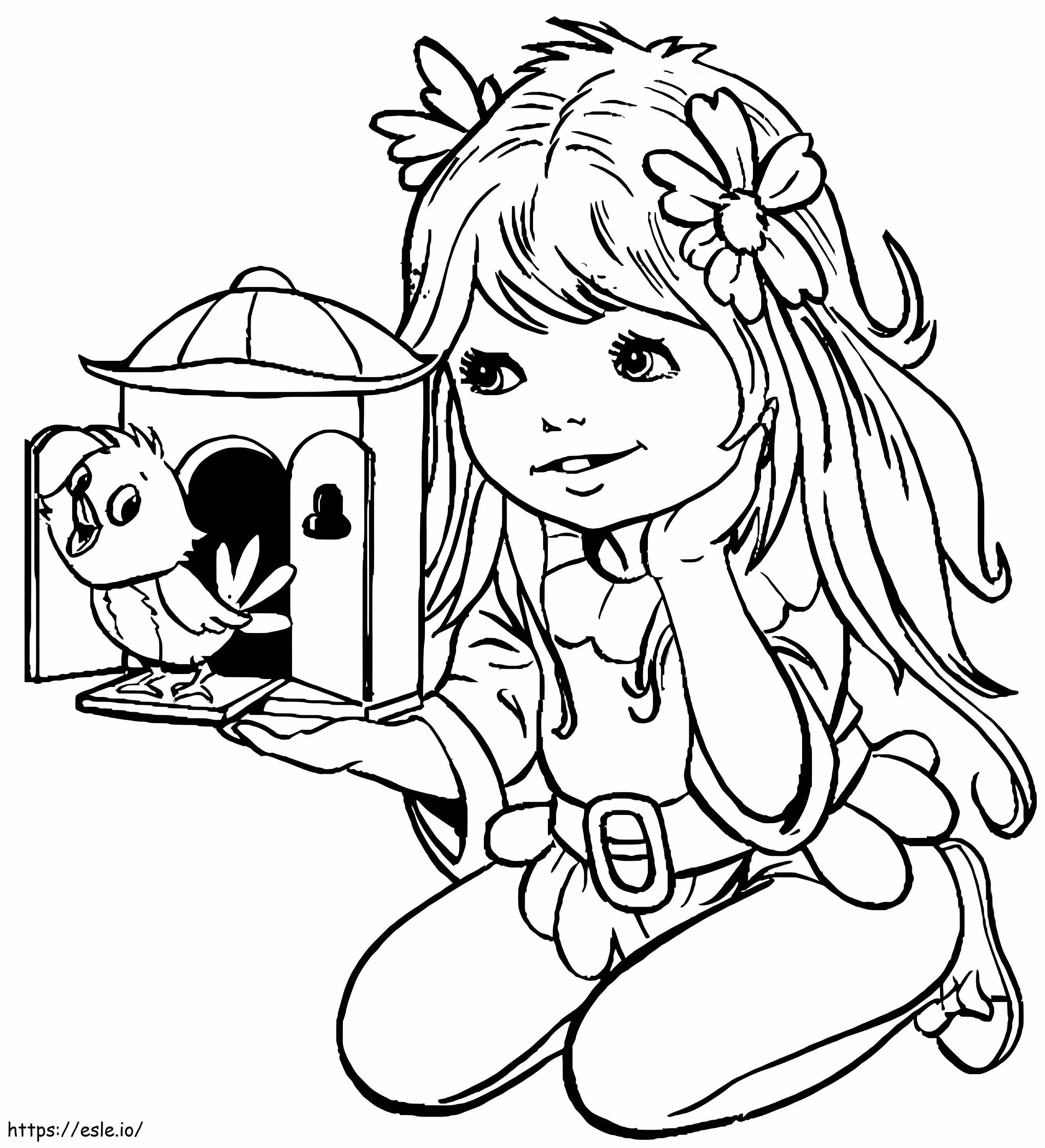Girl And Bird coloring page