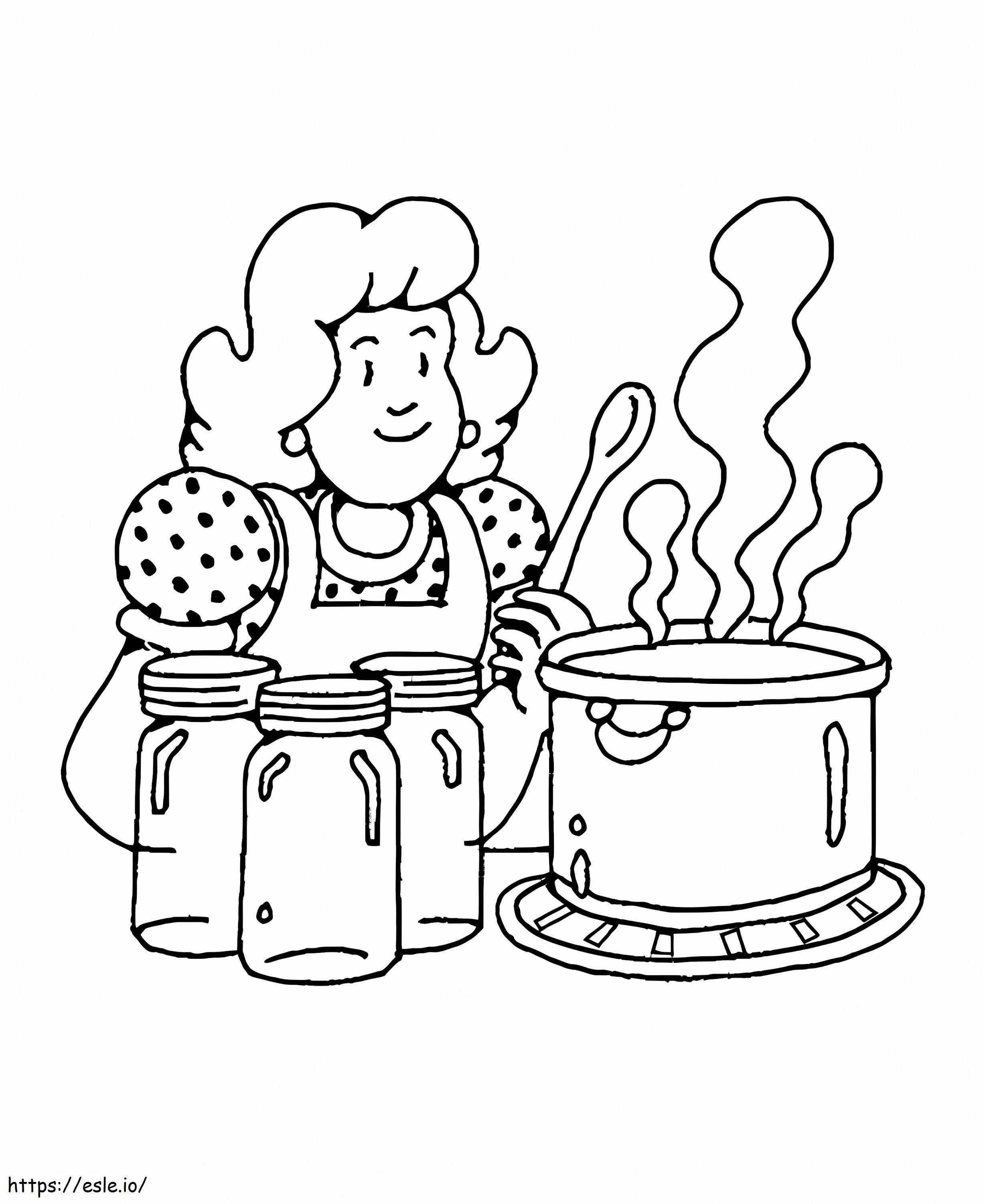 Girl Cooking In The Kitchen coloring page