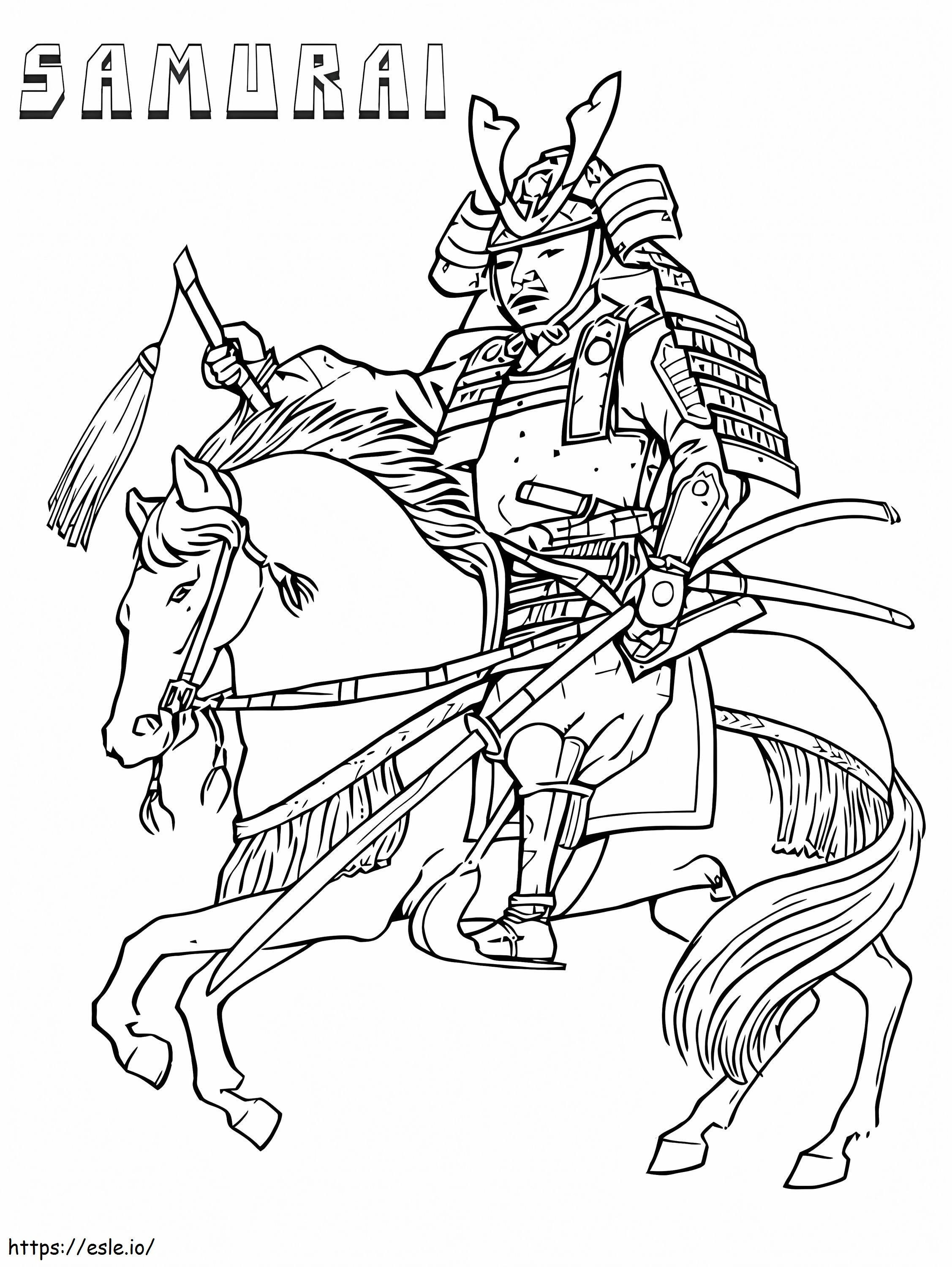 Samurai hevosella värityskuva