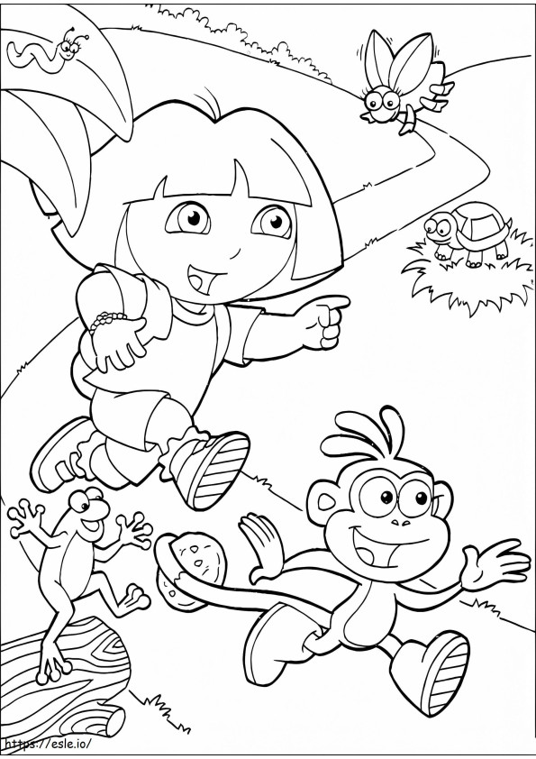 Coloriage Dora et bottes en cours d'exécution à imprimer dessin