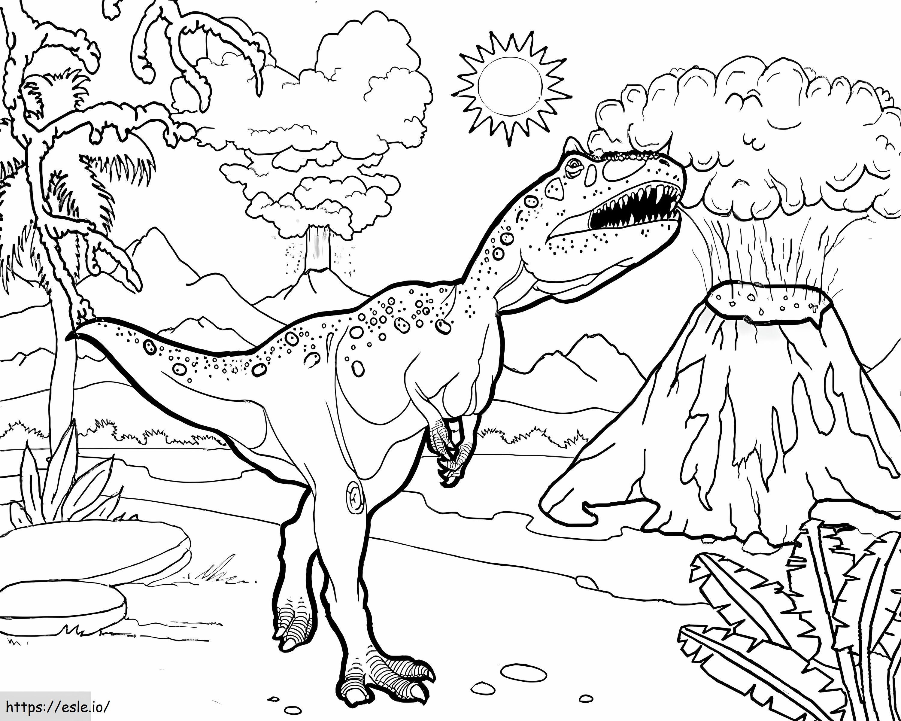 1566804250 T Rex With Volcanoes Around A4 E1619483617422 coloring page