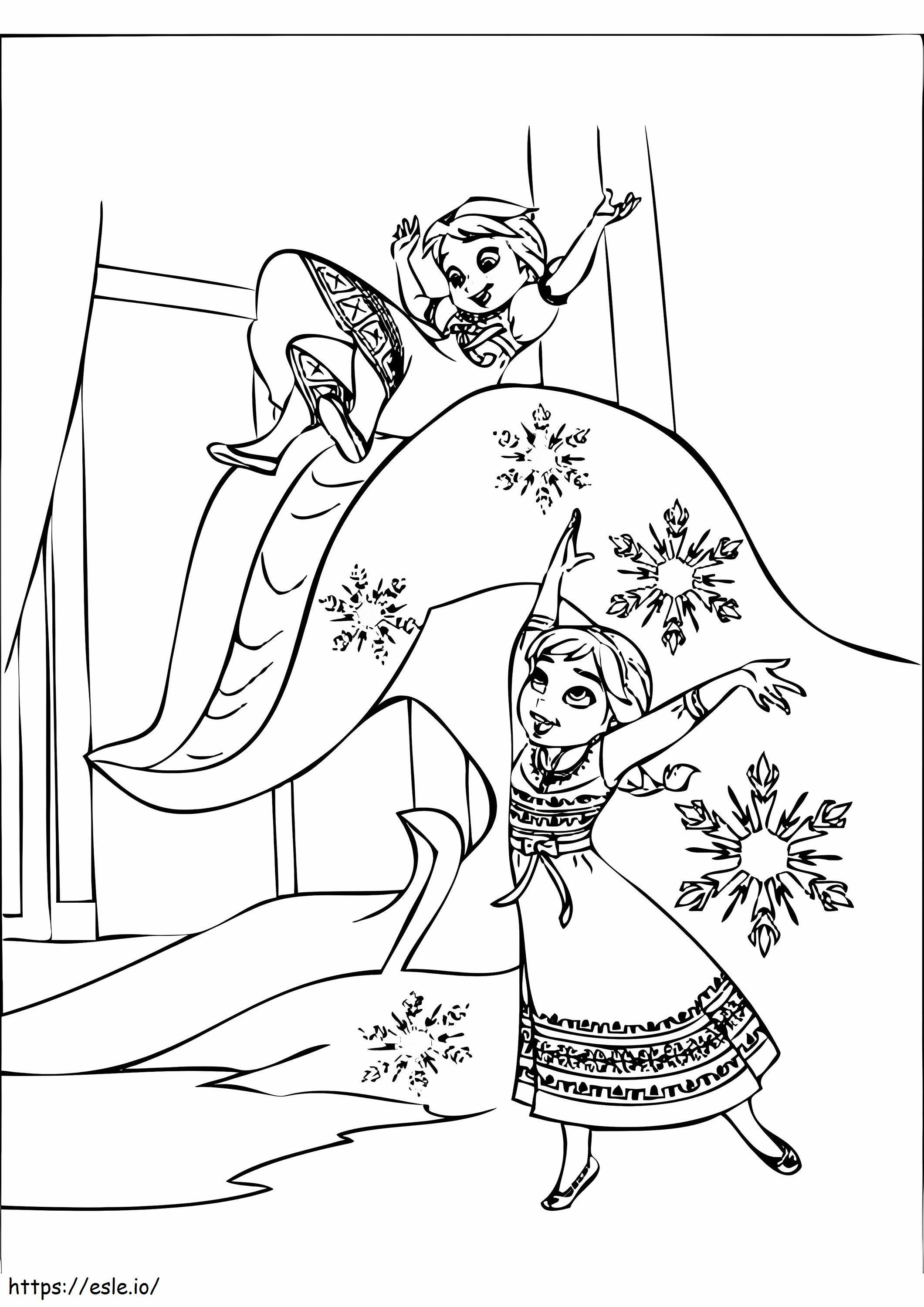 Child Elsa And Anna Funny coloring page
