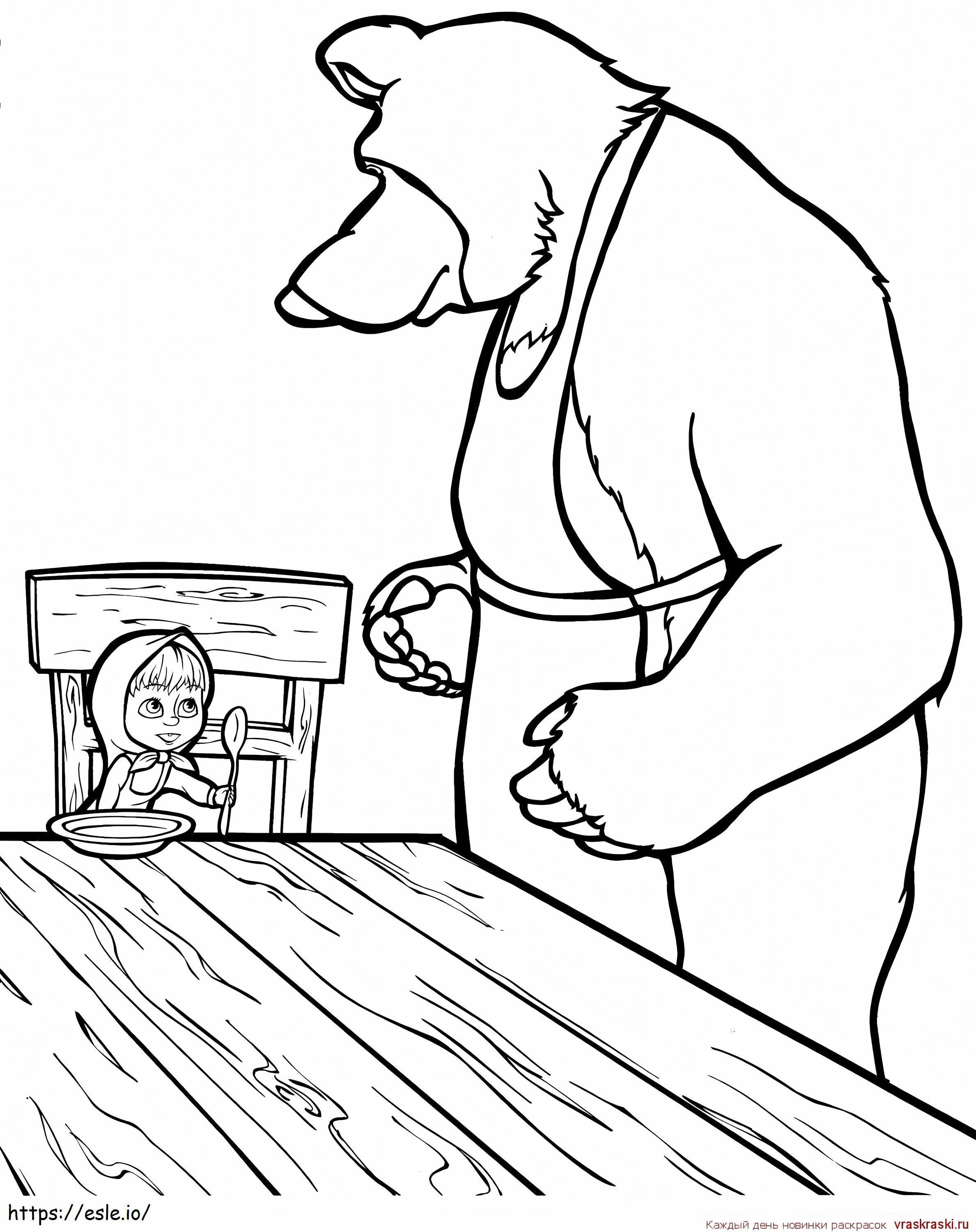 Coloriage Masha et l'ours mangeant à imprimer dessin