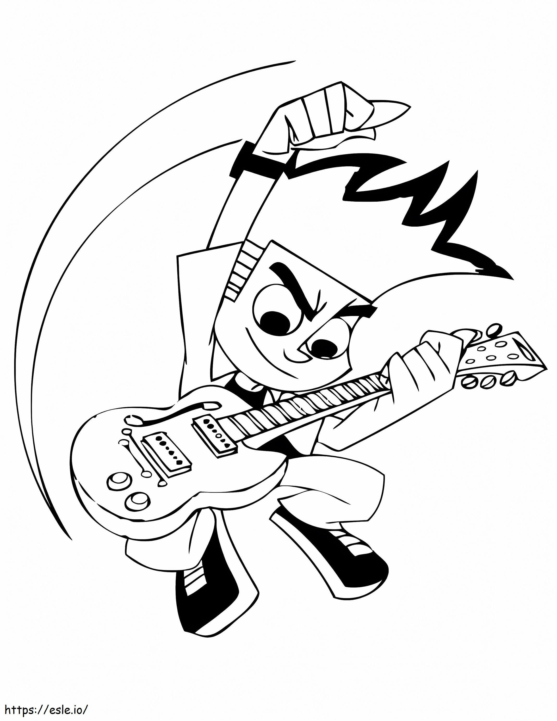Coloriage Johnny Test jouant de la guitare à imprimer dessin