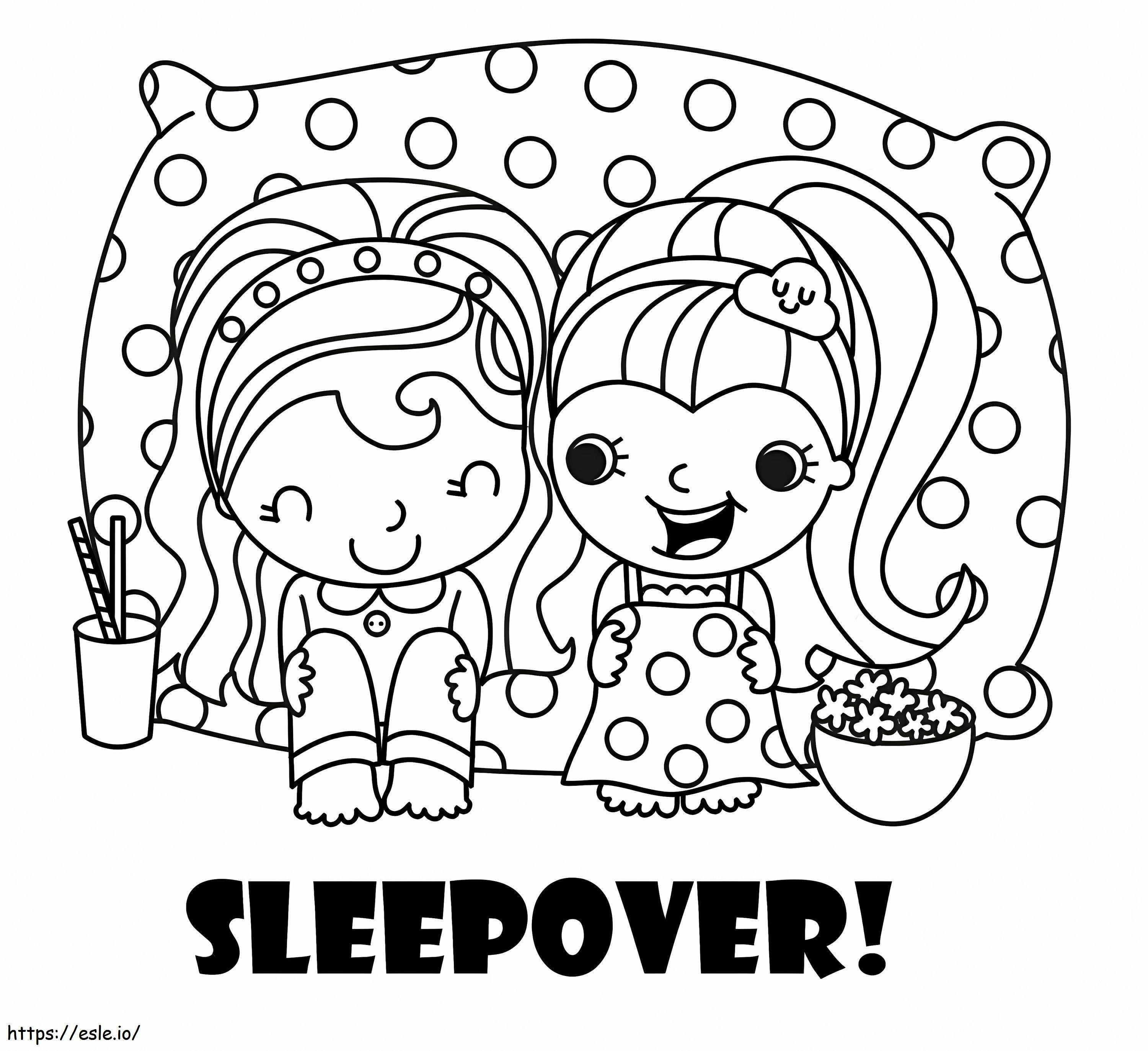 Little Girls Sleepover coloring page