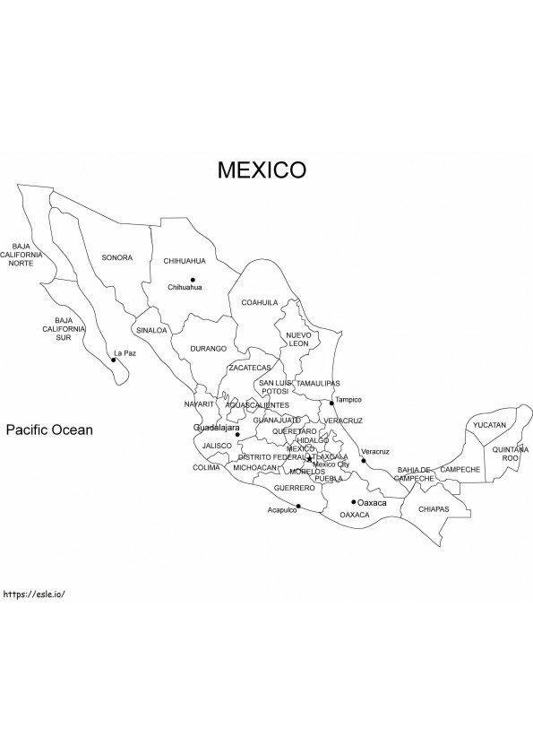 Coloriage Carte gratuite du Mexique à colorier 1 à imprimer dessin