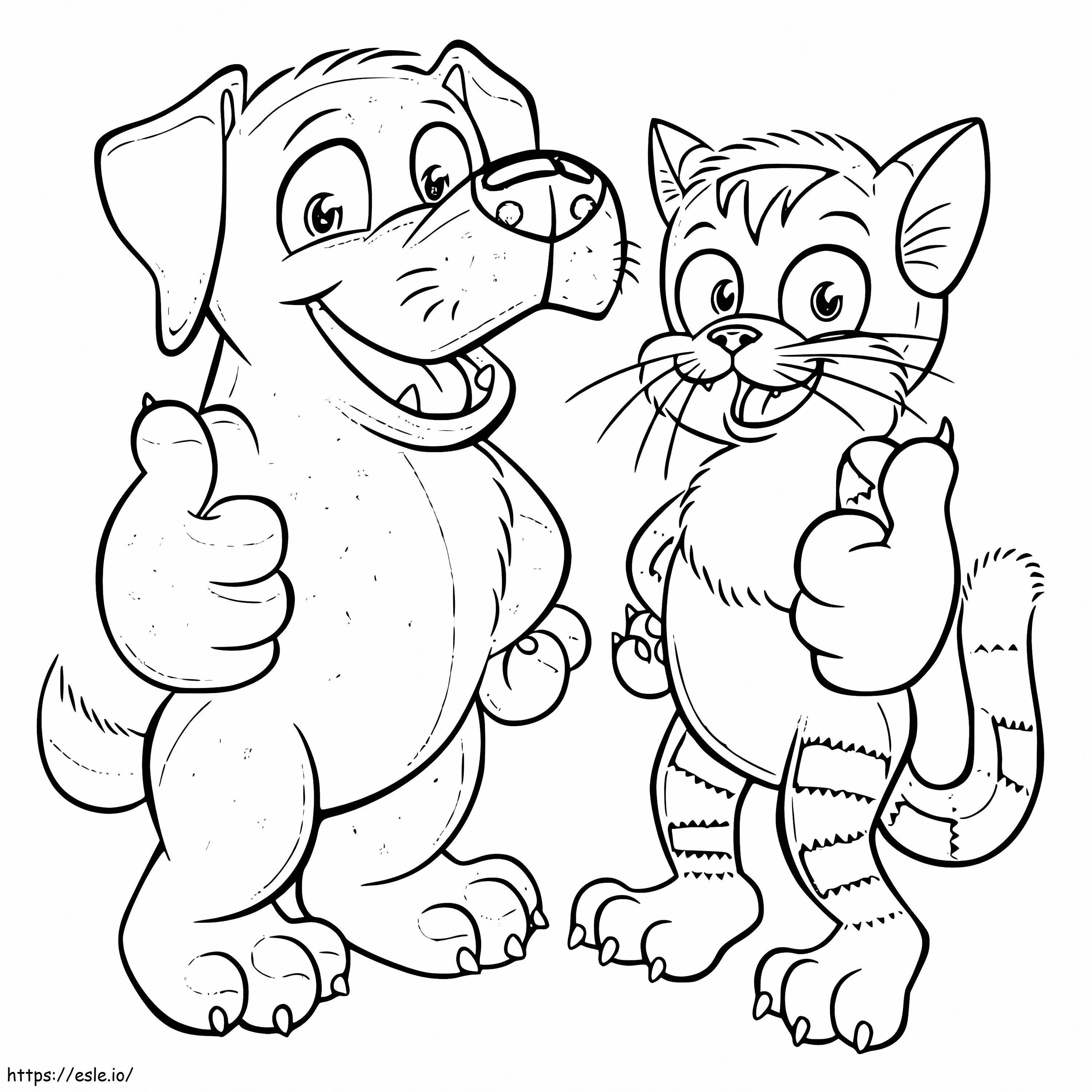 Gato e cachorro de desenho animado para colorir