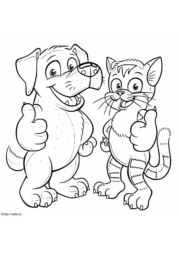 Coloriage Chat et chien de dessin animé à imprimer dessin