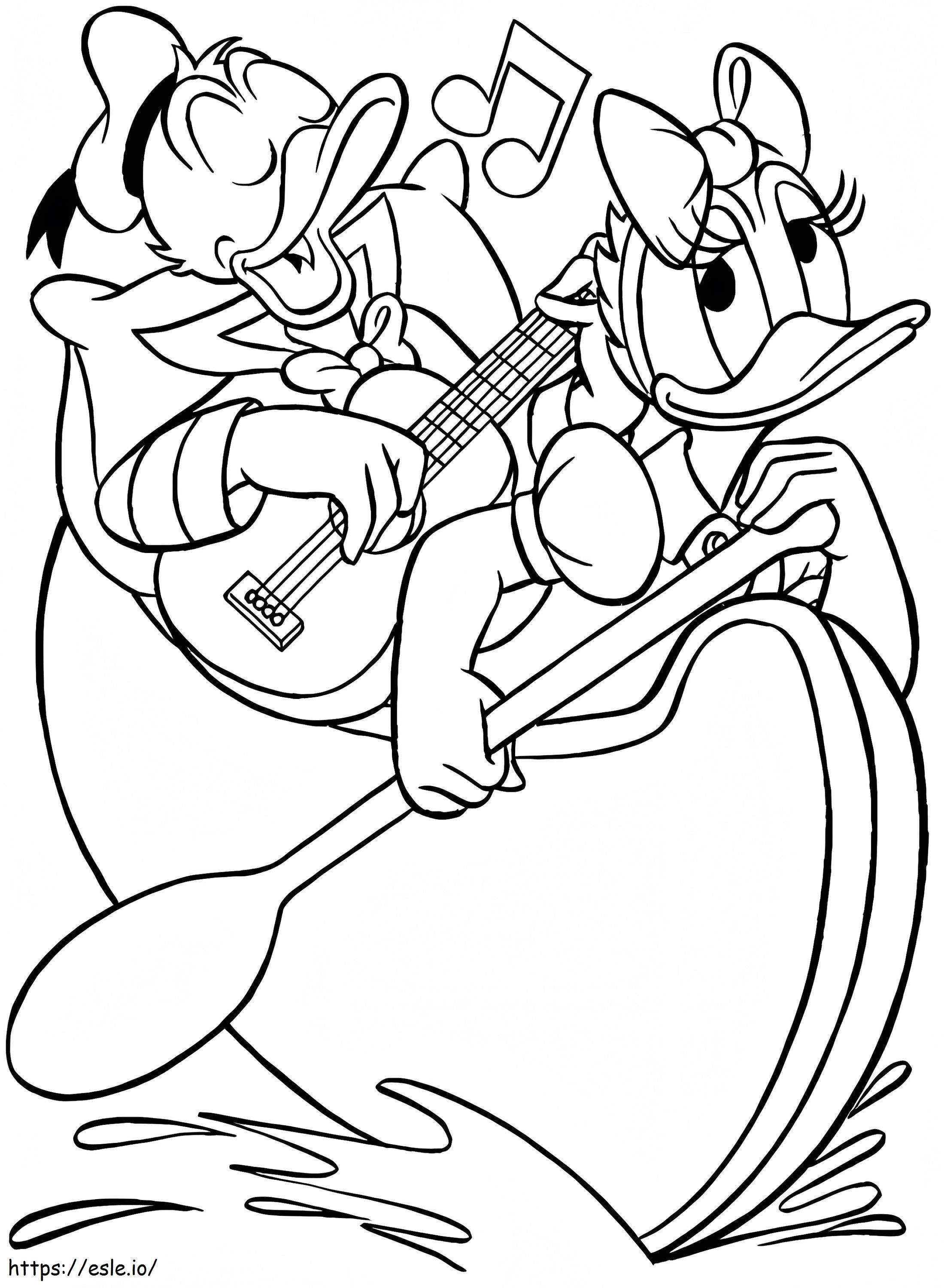 Pato Donald e Margarida Remando para colorir