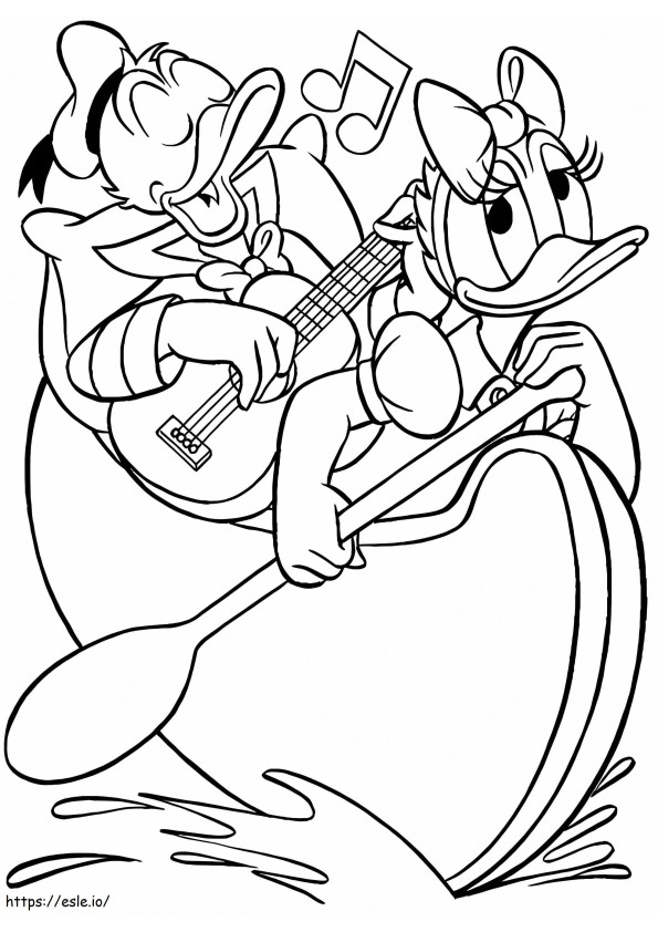 Donald Duck And Daisy Duck Rowing coloring page