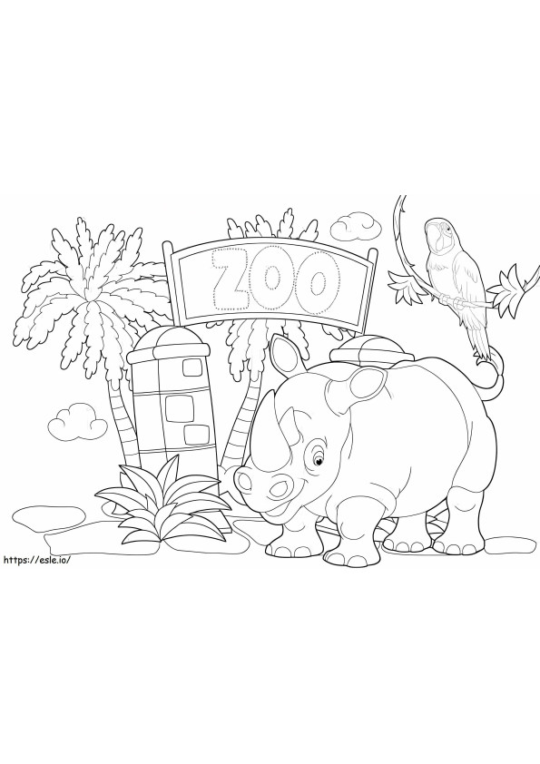 Coloriage Rhino et perroquet sont au zoo à imprimer dessin