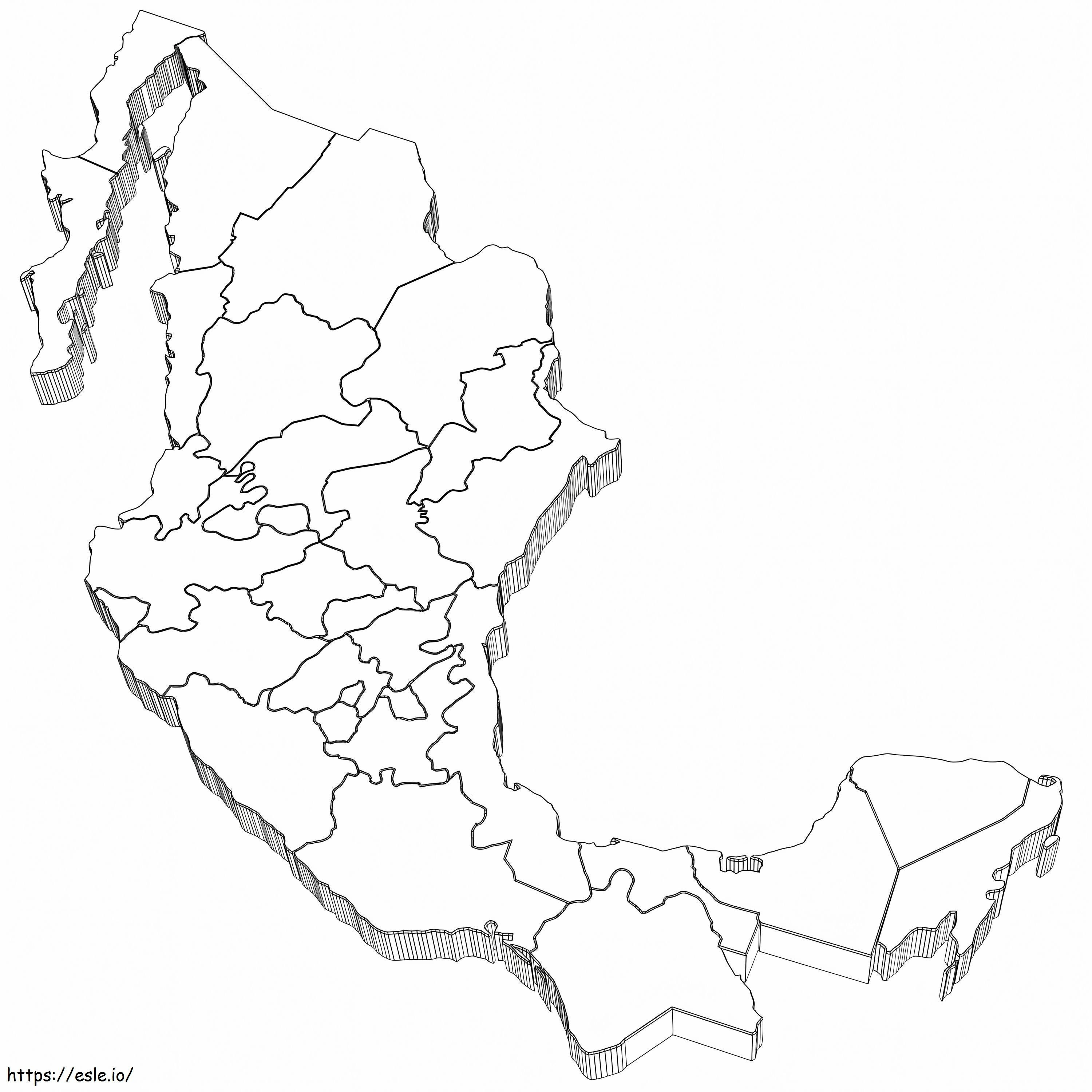 Pusta mapa Meksyku, konspekt do kolorowania kolorowanka