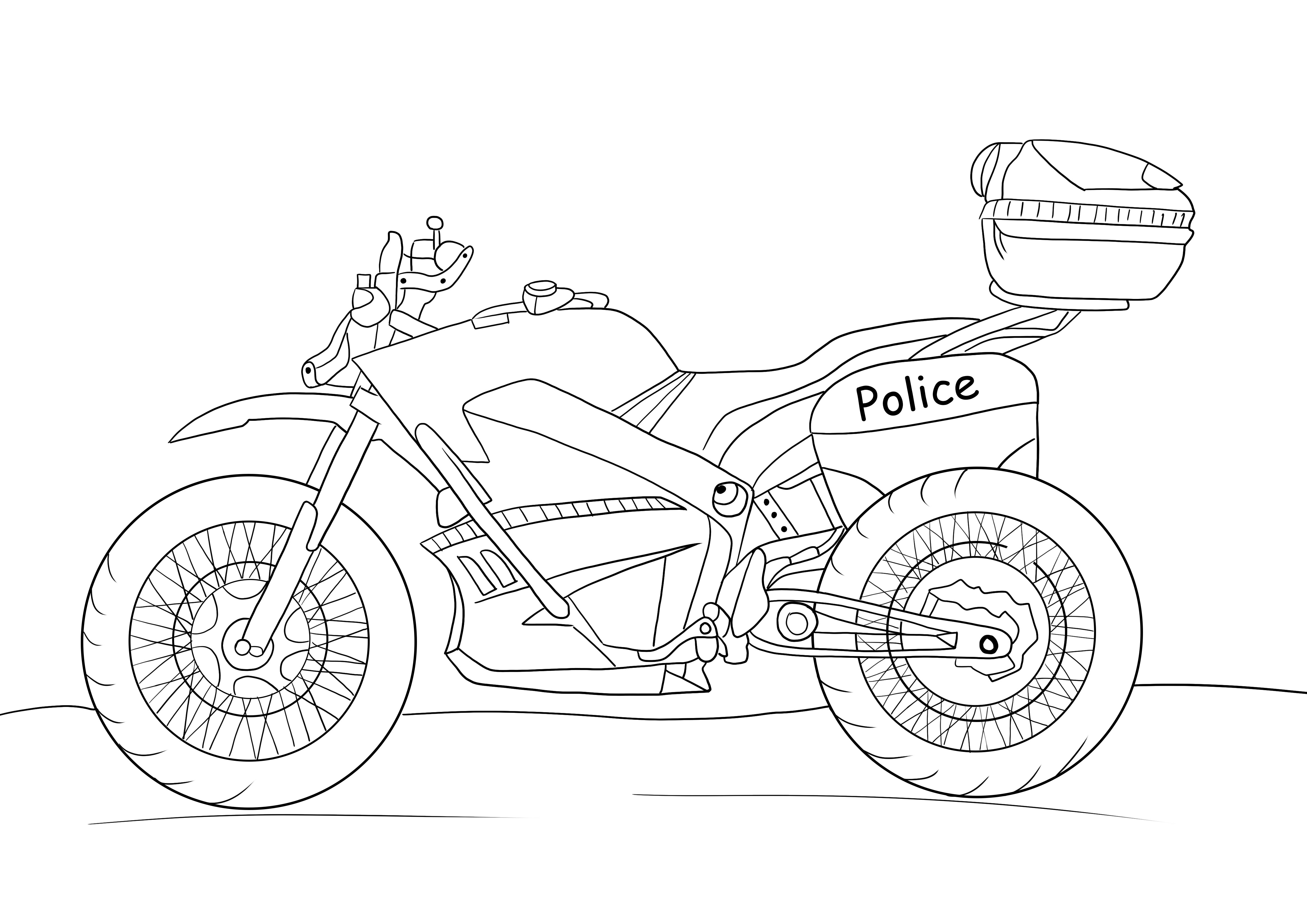 Poliisimoottoripyörä ilmainen tulostusarkki lapsille väritettäväksi