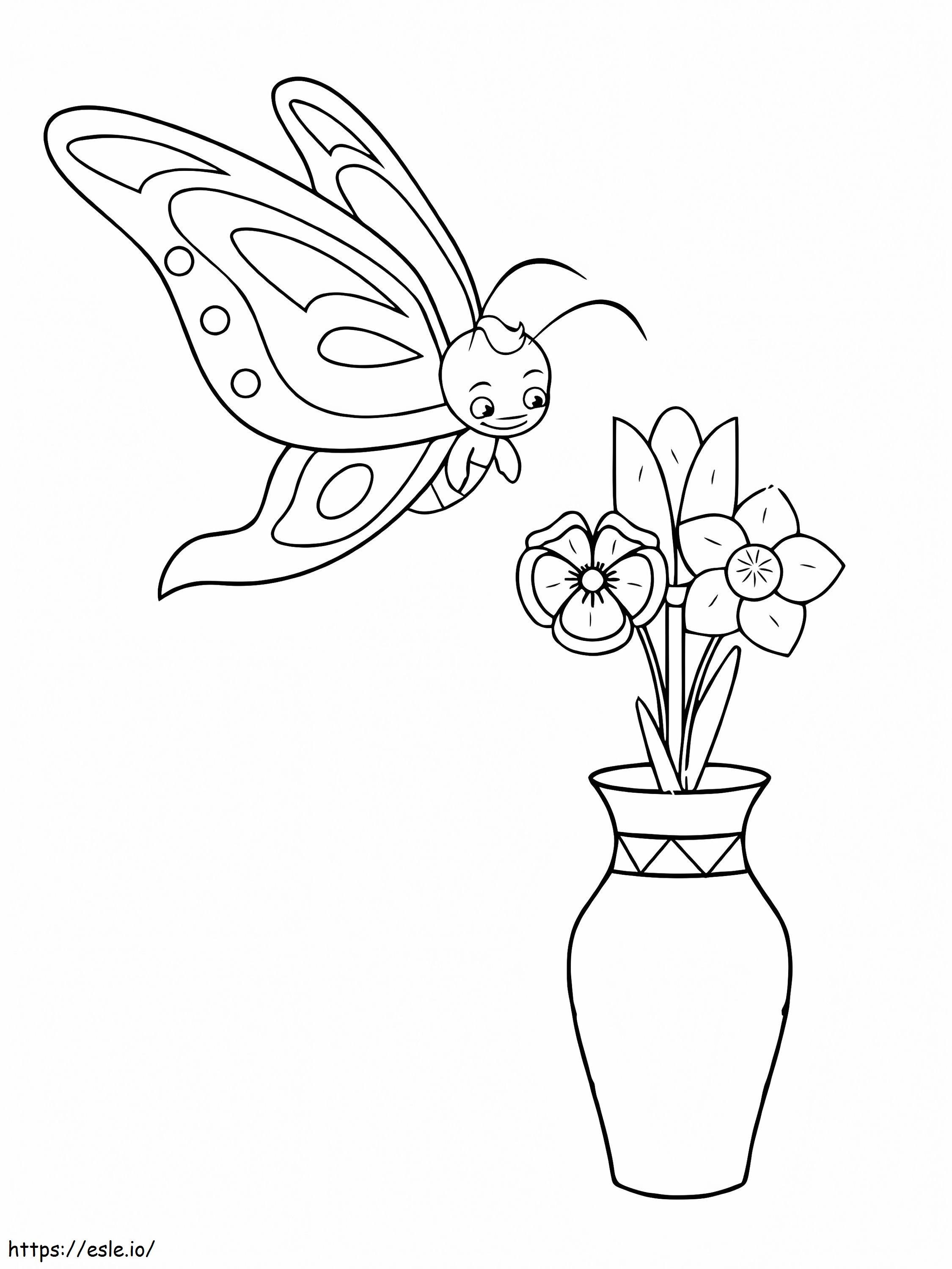 Butterfly And Flower Vase coloring page