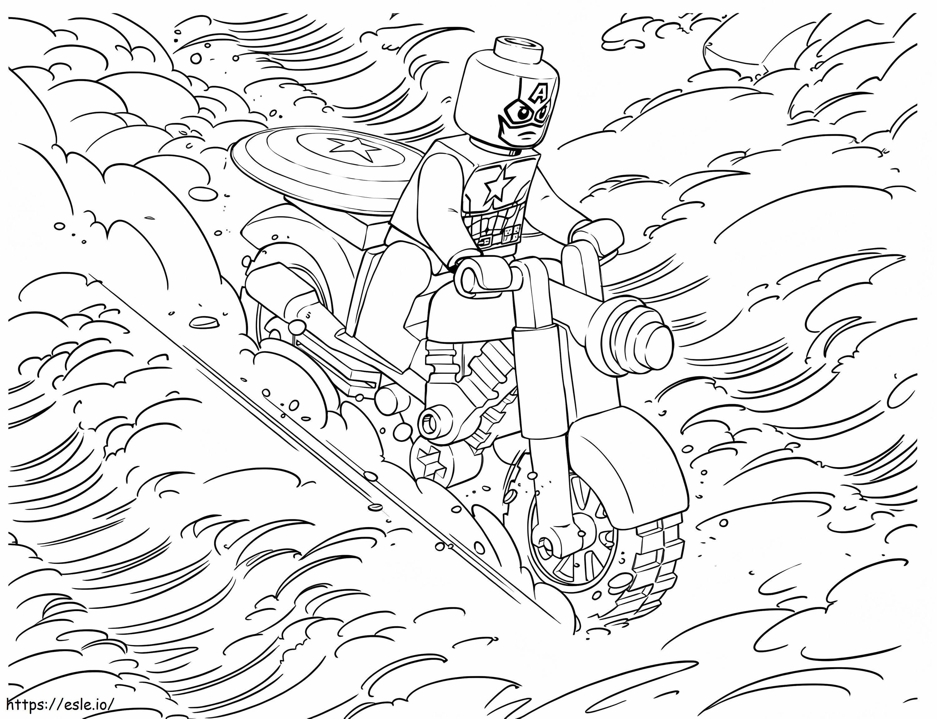 Lego Capitão América andando de moto para colorir
