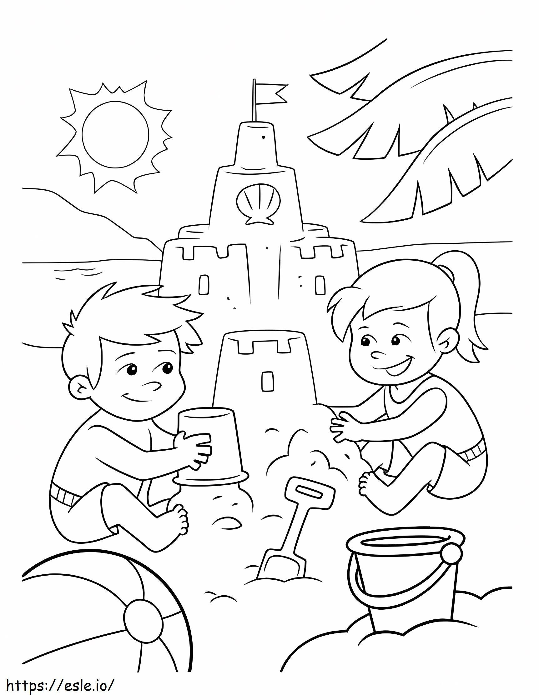 砂の城を建てる ぬりえ - 塗り絵