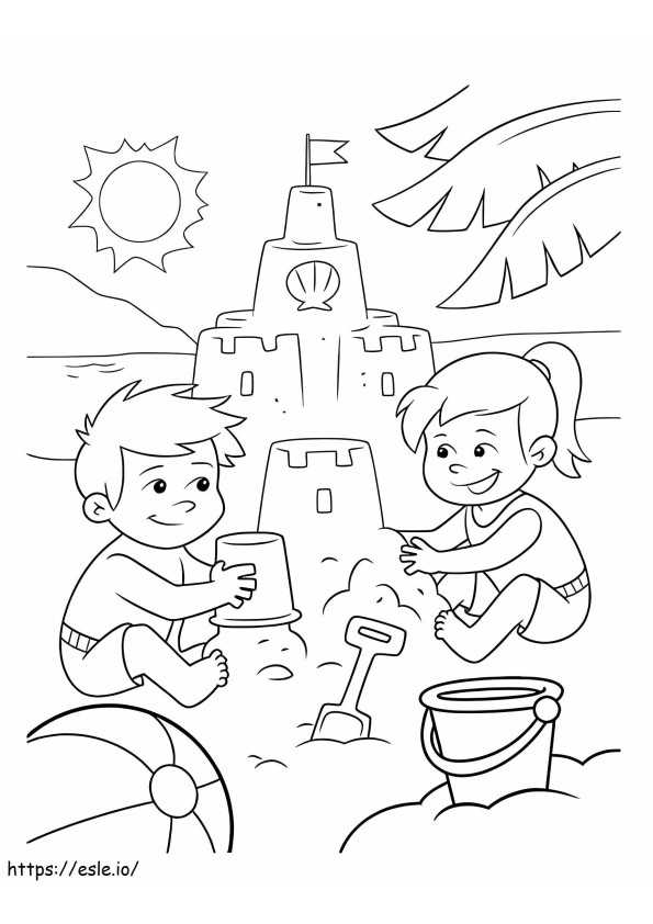 Construindo Castelo de Areia para colorir