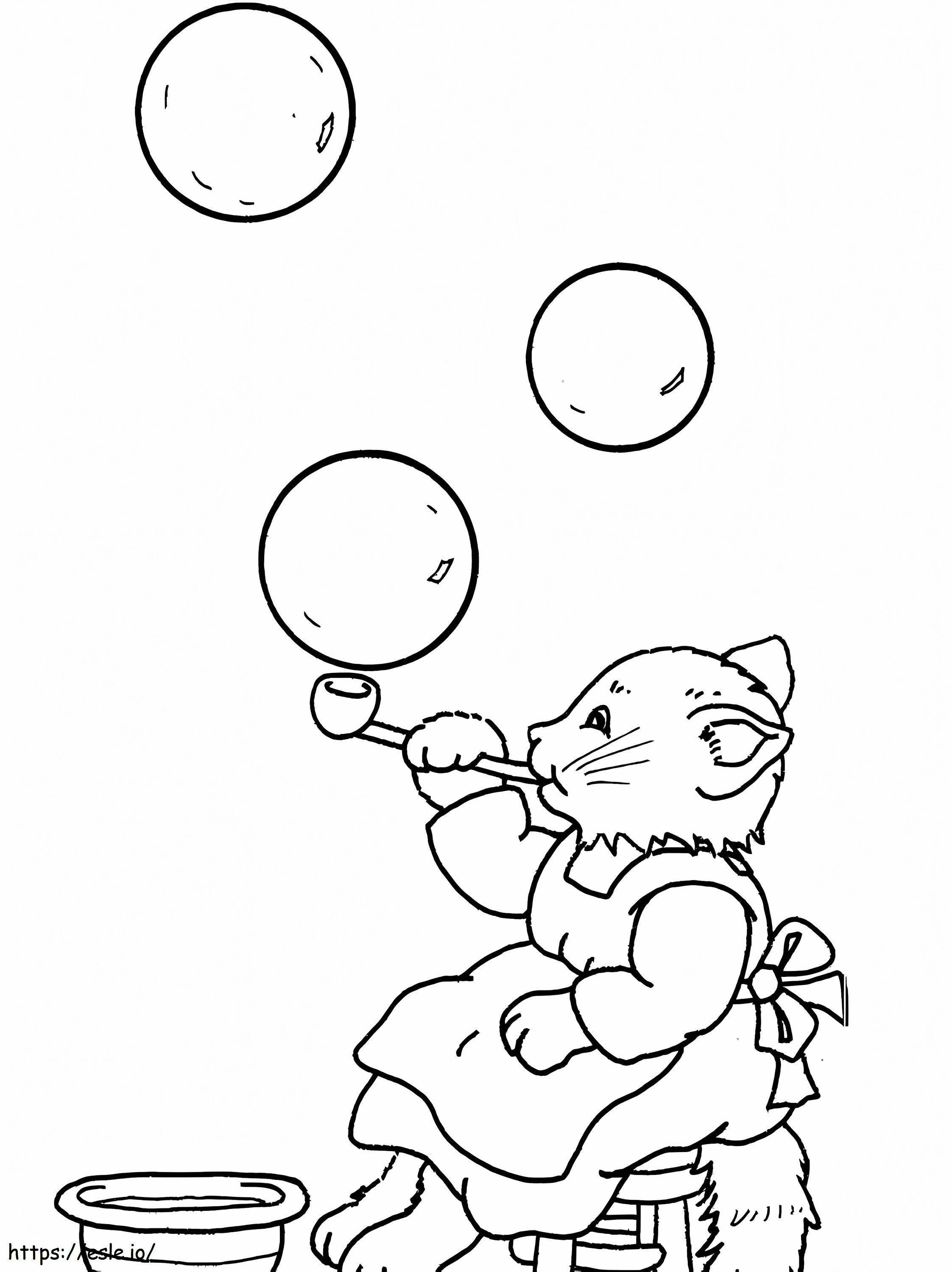 Cat And Bubbles coloring page