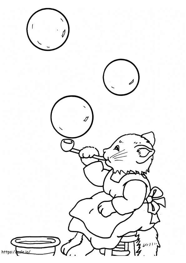 Cat And Bubbles coloring page