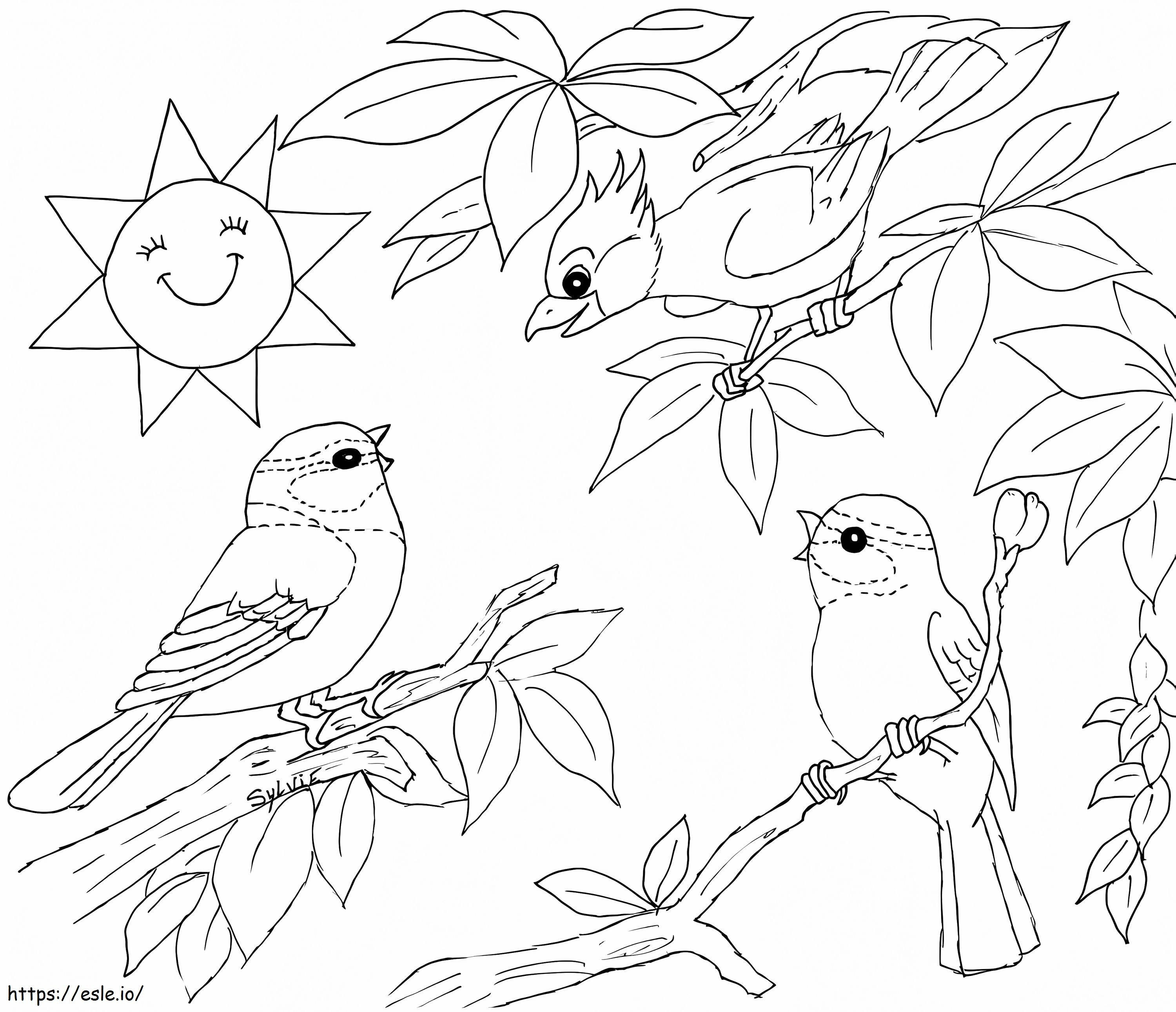 Cute Spring Birds coloring page