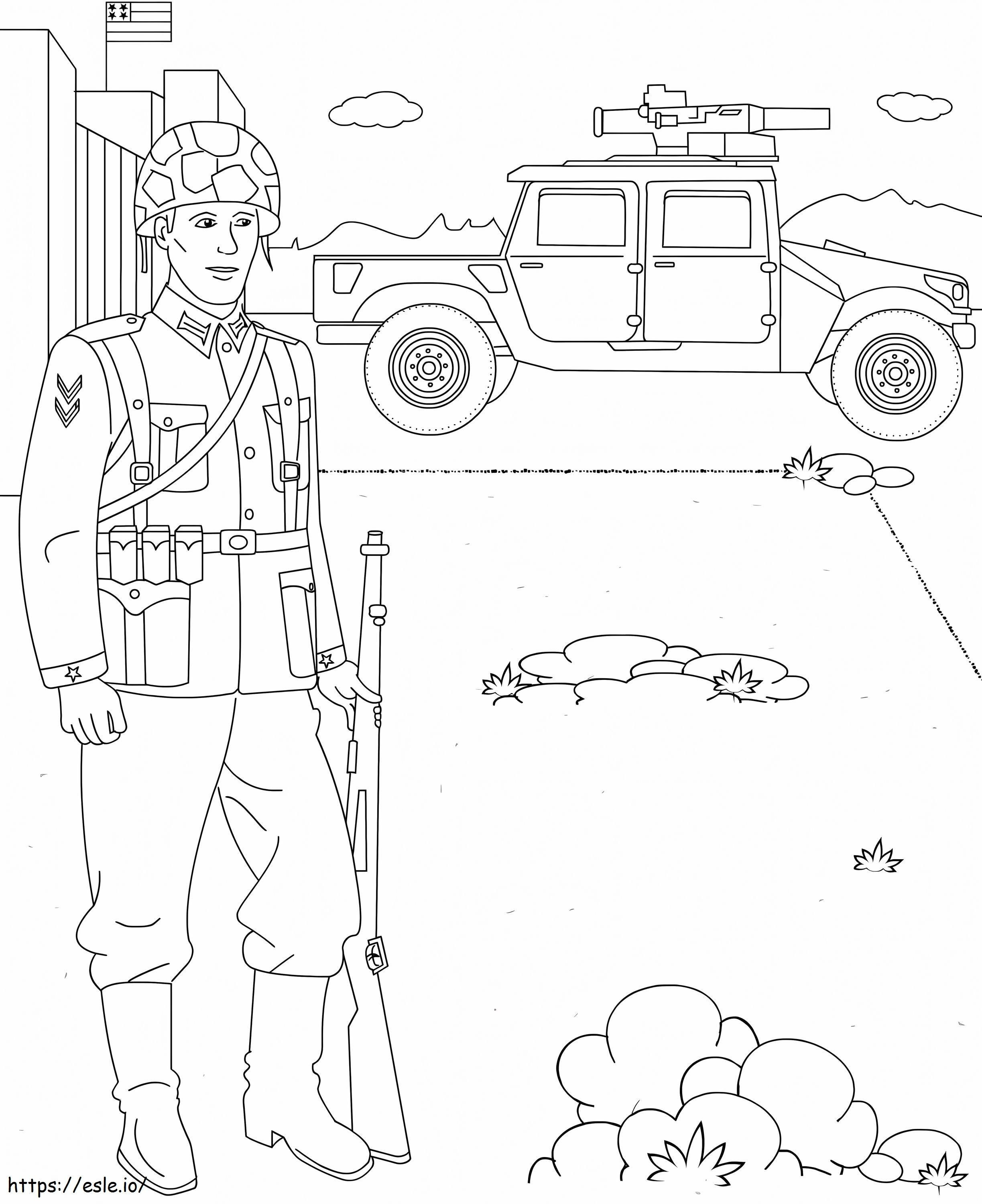 Coloriage Soldat avec arme à imprimer dessin