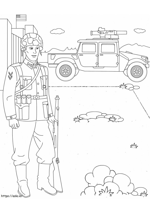 Coloriage Soldat avec arme à imprimer dessin