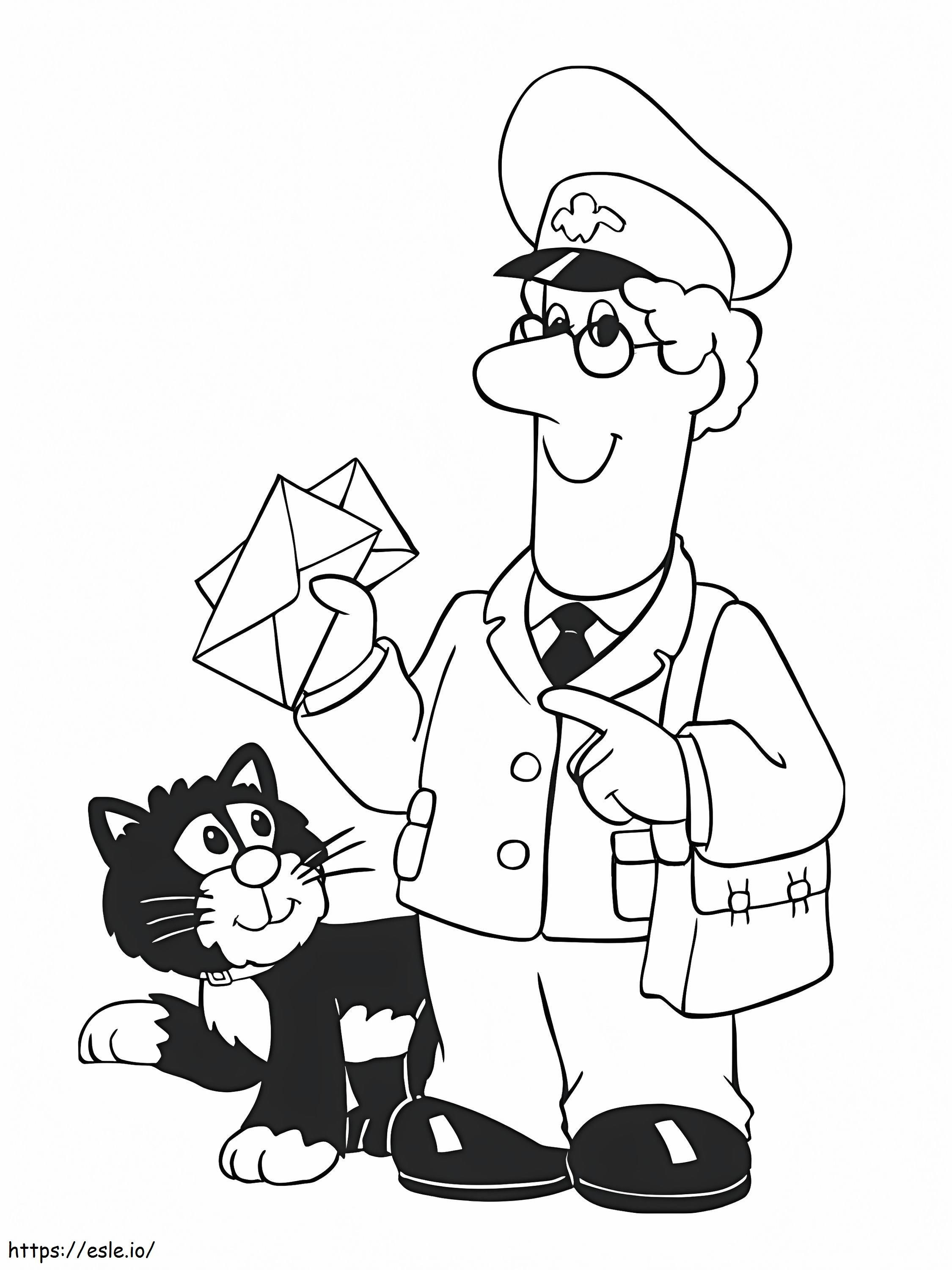 郵便屋さんと黒猫 ぬりえ - 塗り絵