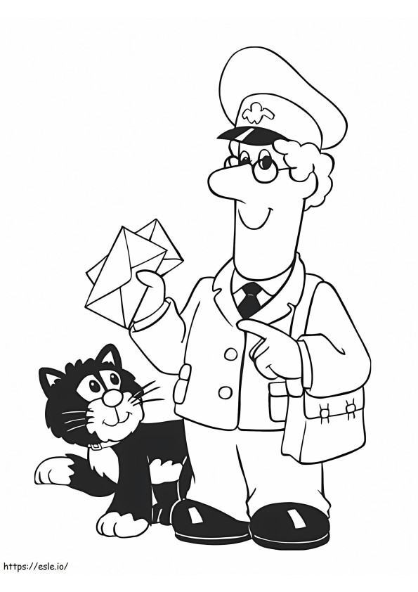 Postbode en zwarte kat kleurplaat