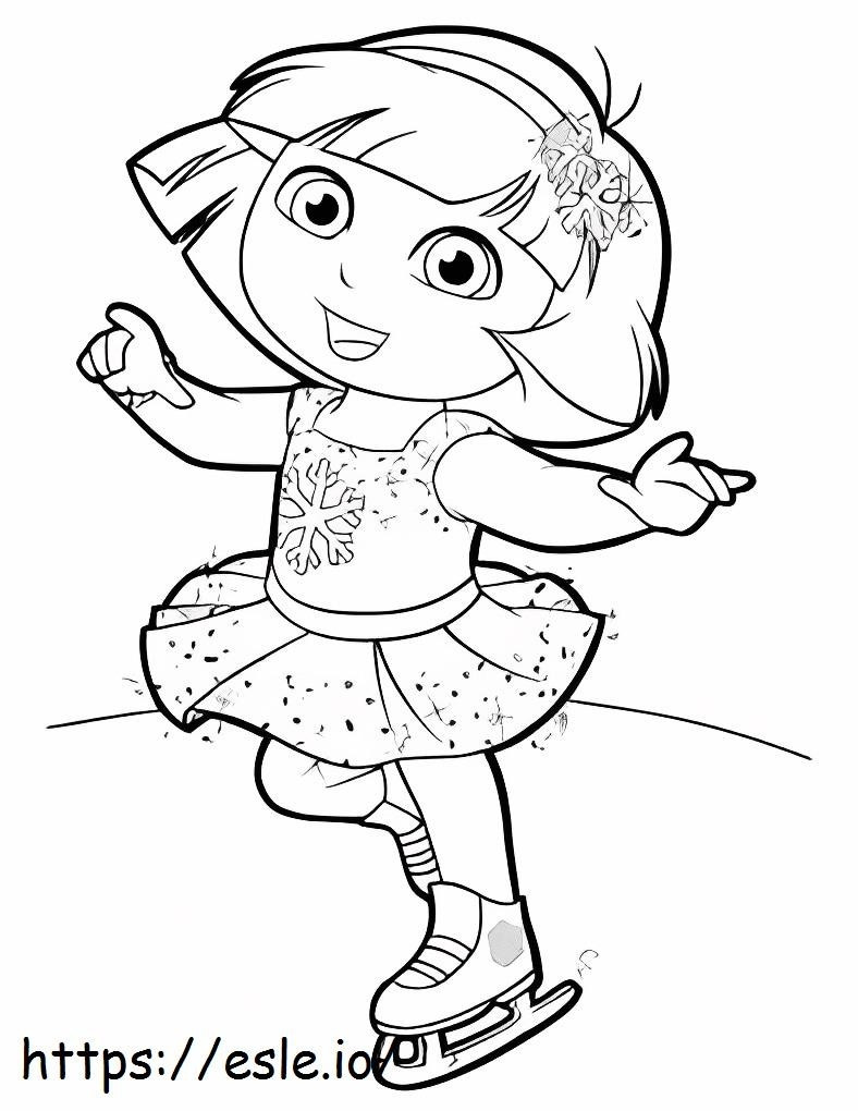 Coloriage Dora jouant au patinage sur glace à imprimer dessin