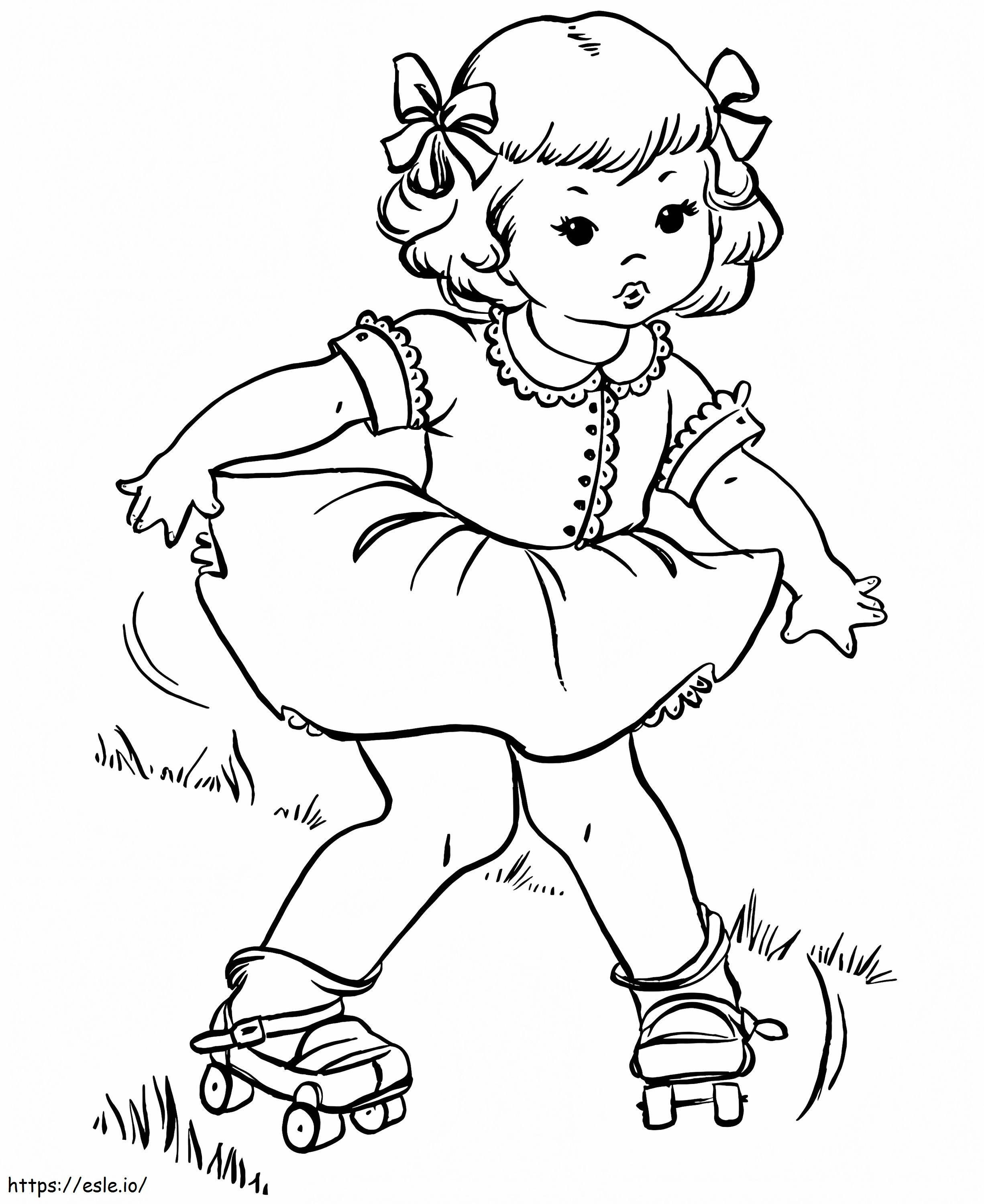Little Girl On Roller Skates coloring page